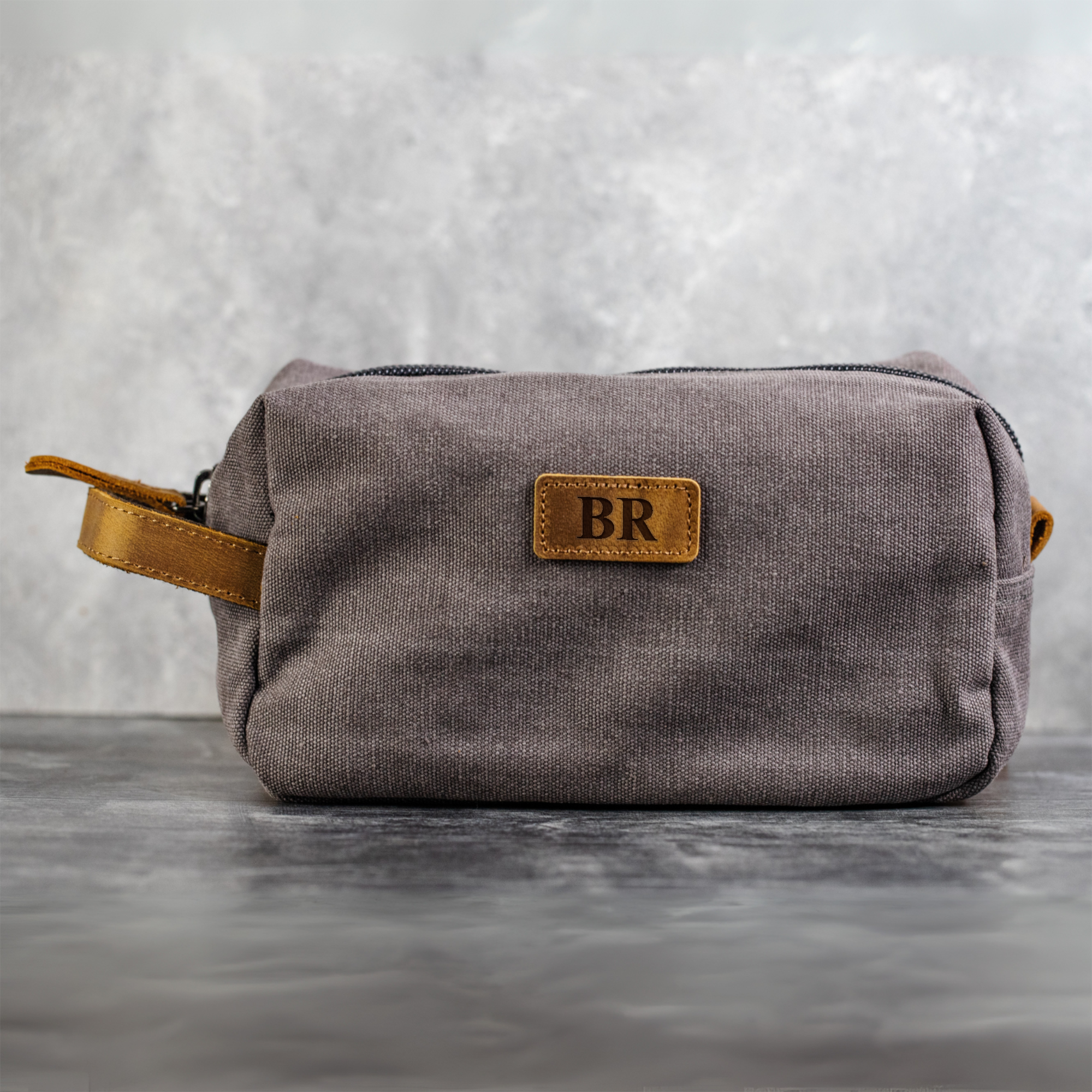 Custom Toiletry Bag Dopp Kit with Leather Patch