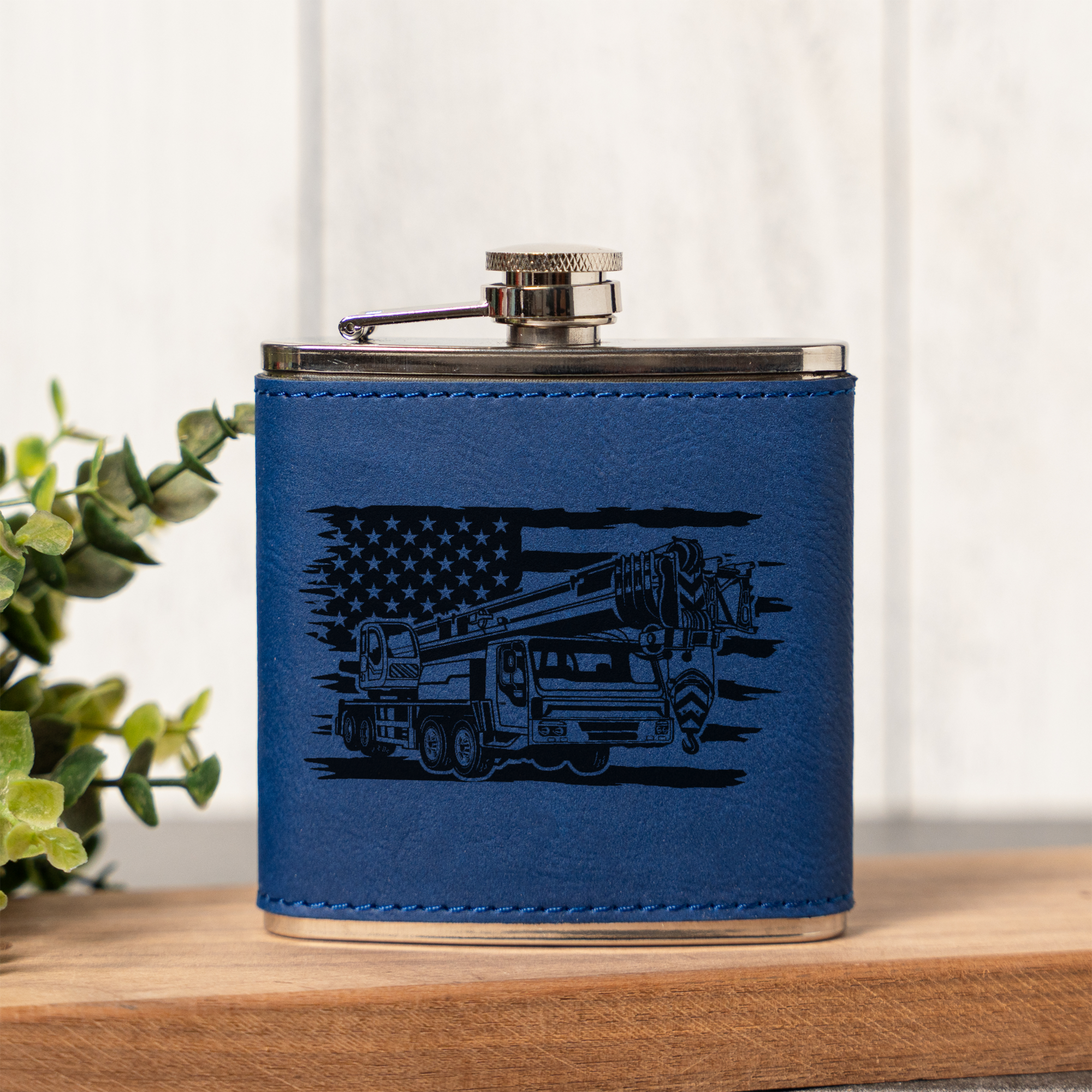 Leather Wrapped Flask with American Flag Design, 6oz, Perfect for Construction Workers Gifts and Outdoor Adventures