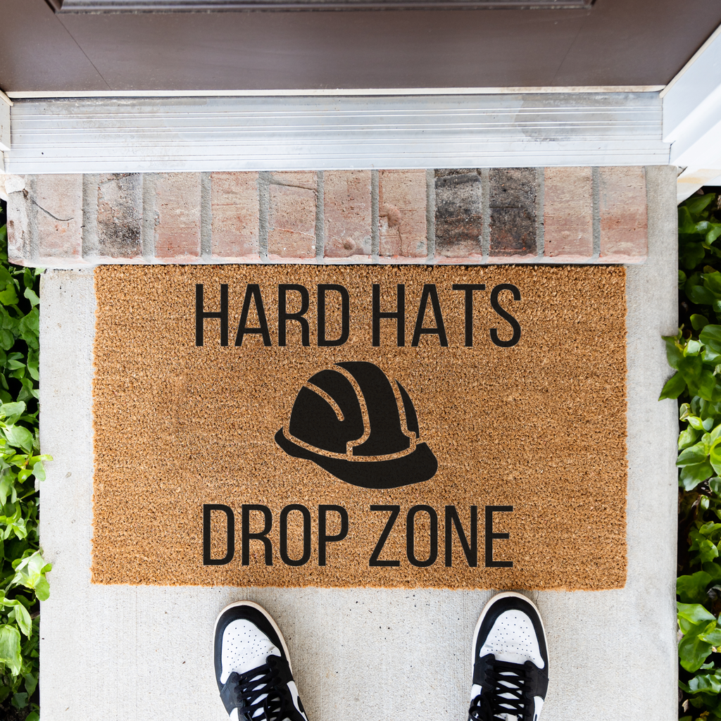 Hard Hats Drop Zone Doormat | Construction Worker Welcome Mat | Builder Front Door Mat | Contractor Housewarming Gift | Hard Hat Decor