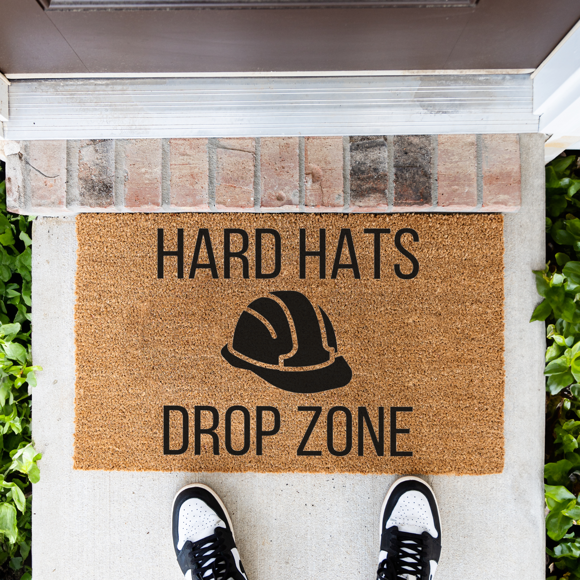 Hard Hats Drop Zone Doormat | Construction Worker Welcome Mat | Builder Front Door Mat | Contractor Housewarming Gift | Hard Hat Decor