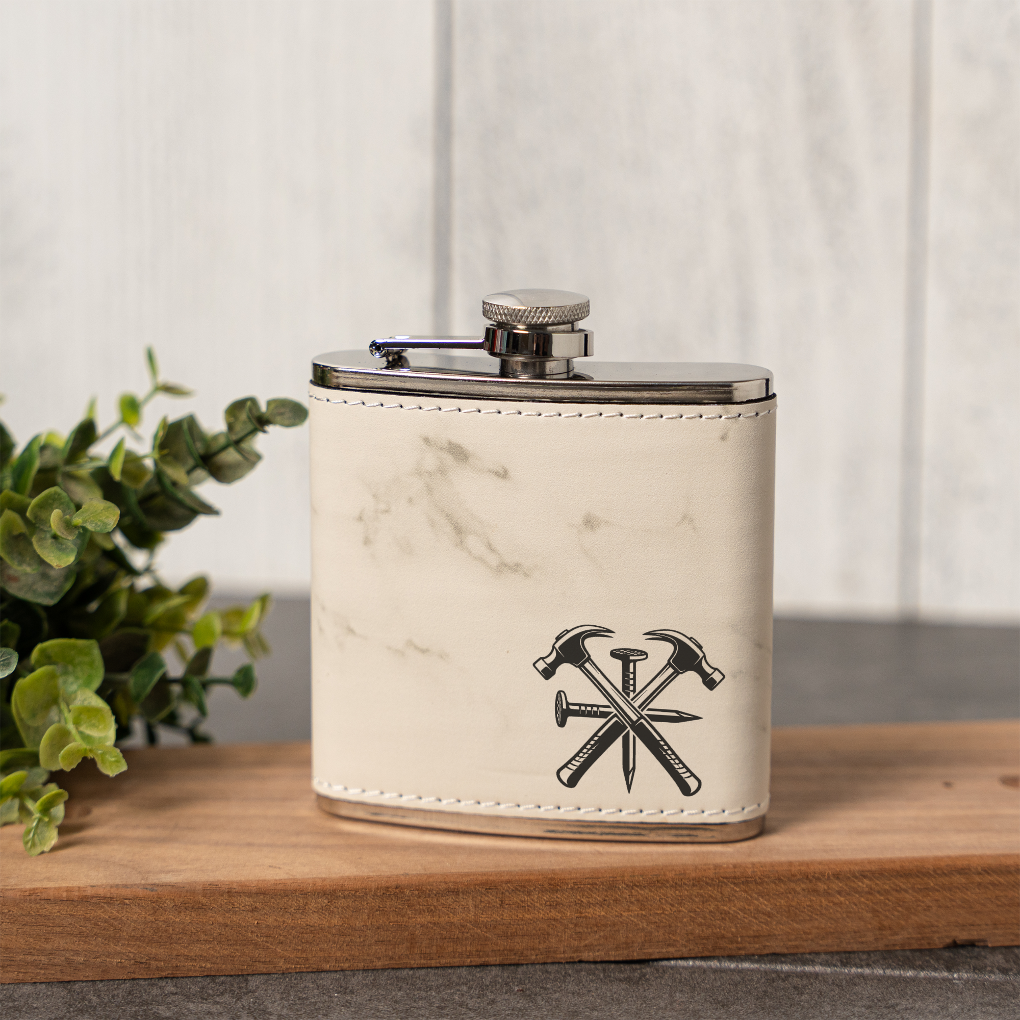 Engraved Carpenter Flask | Hammer & Nail Flask | Construction Gift for Men | Woodworker Gift | Contractor Flask | Father's Day Gift