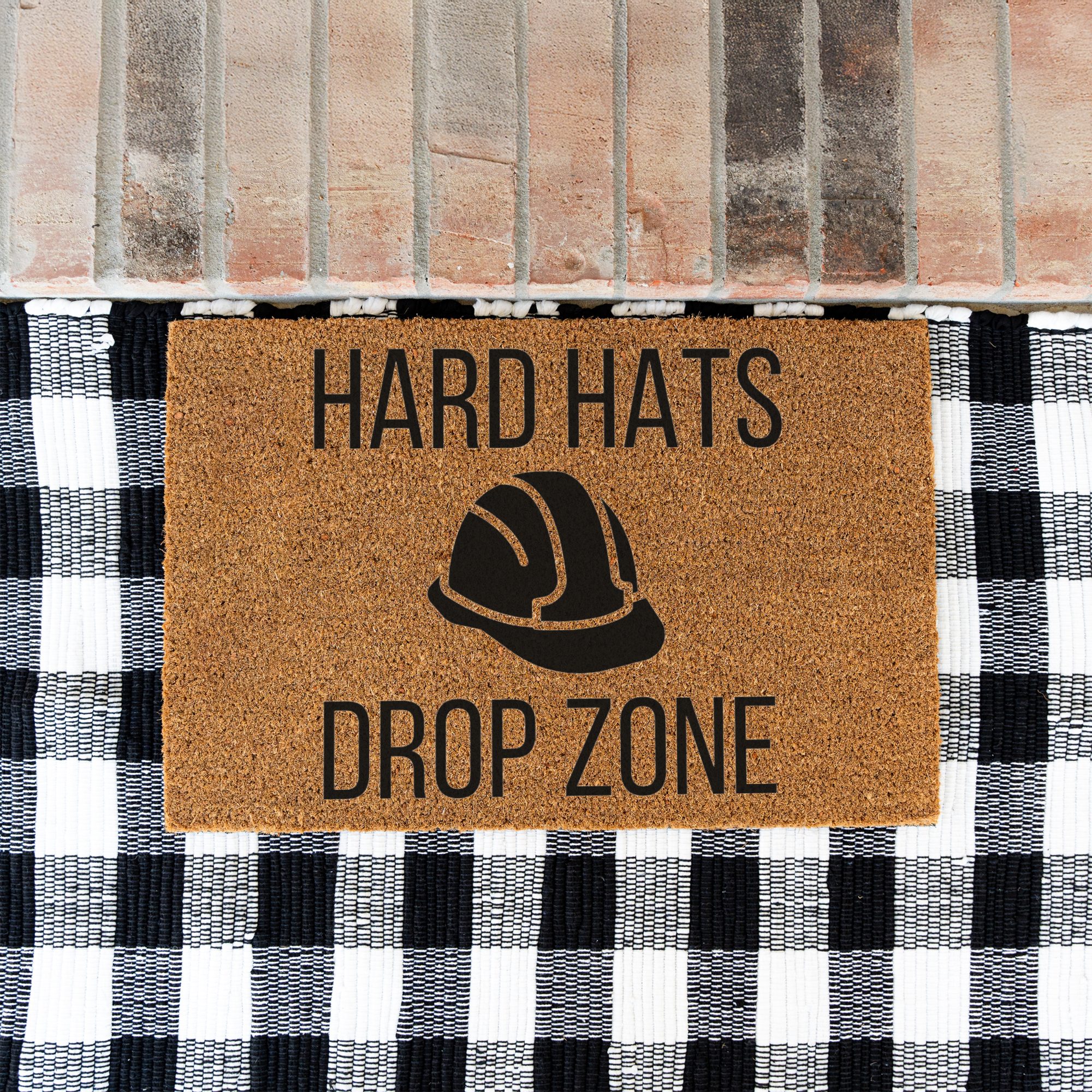 Hard Hats Drop Zone Doormat | Construction Worker Welcome Mat | Builder Front Door Mat | Contractor Housewarming Gift | Hard Hat Decor