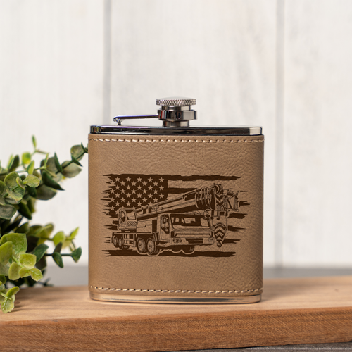 Leather Wrapped Flask with American Flag Design, 6oz, Perfect for Construction Workers Gifts and Outdoor Adventures
