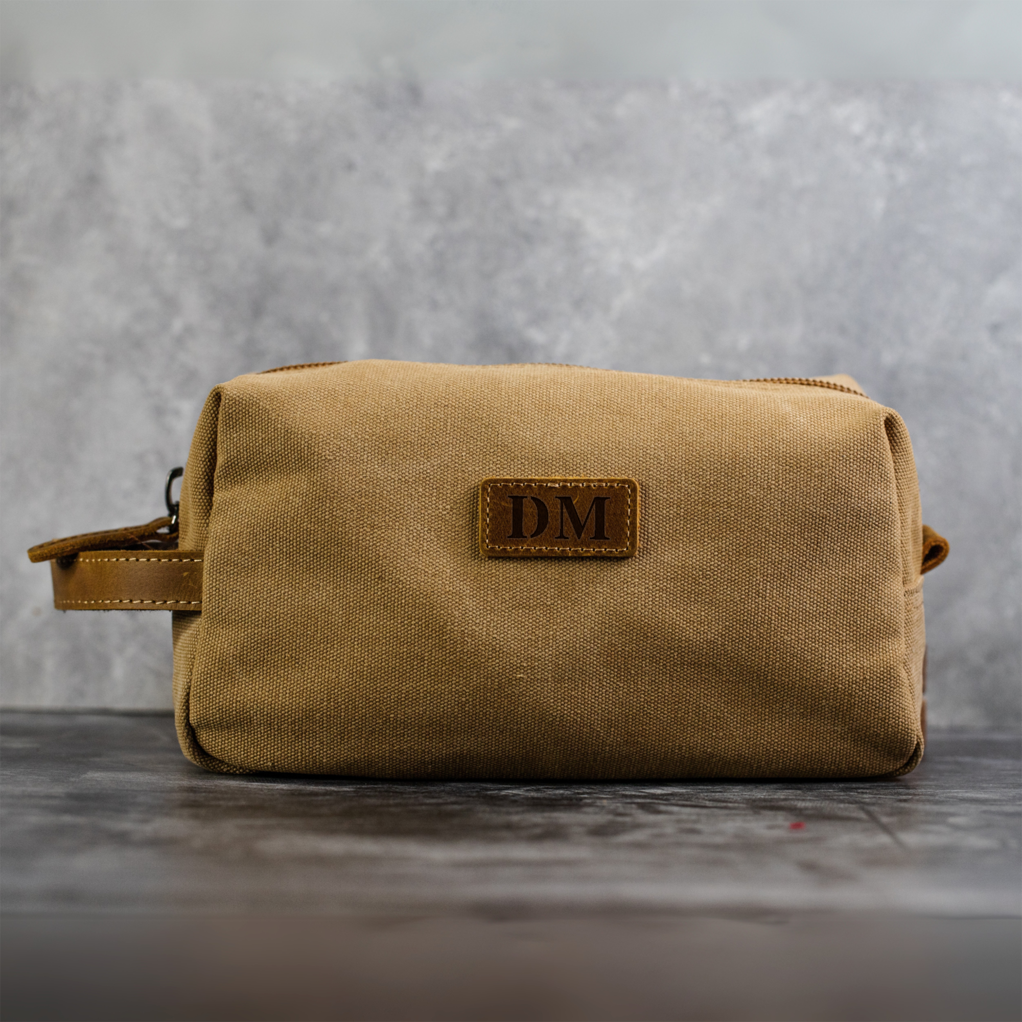 Personalized Initials Toiletry Bag Dopp Kit with Leather Patch