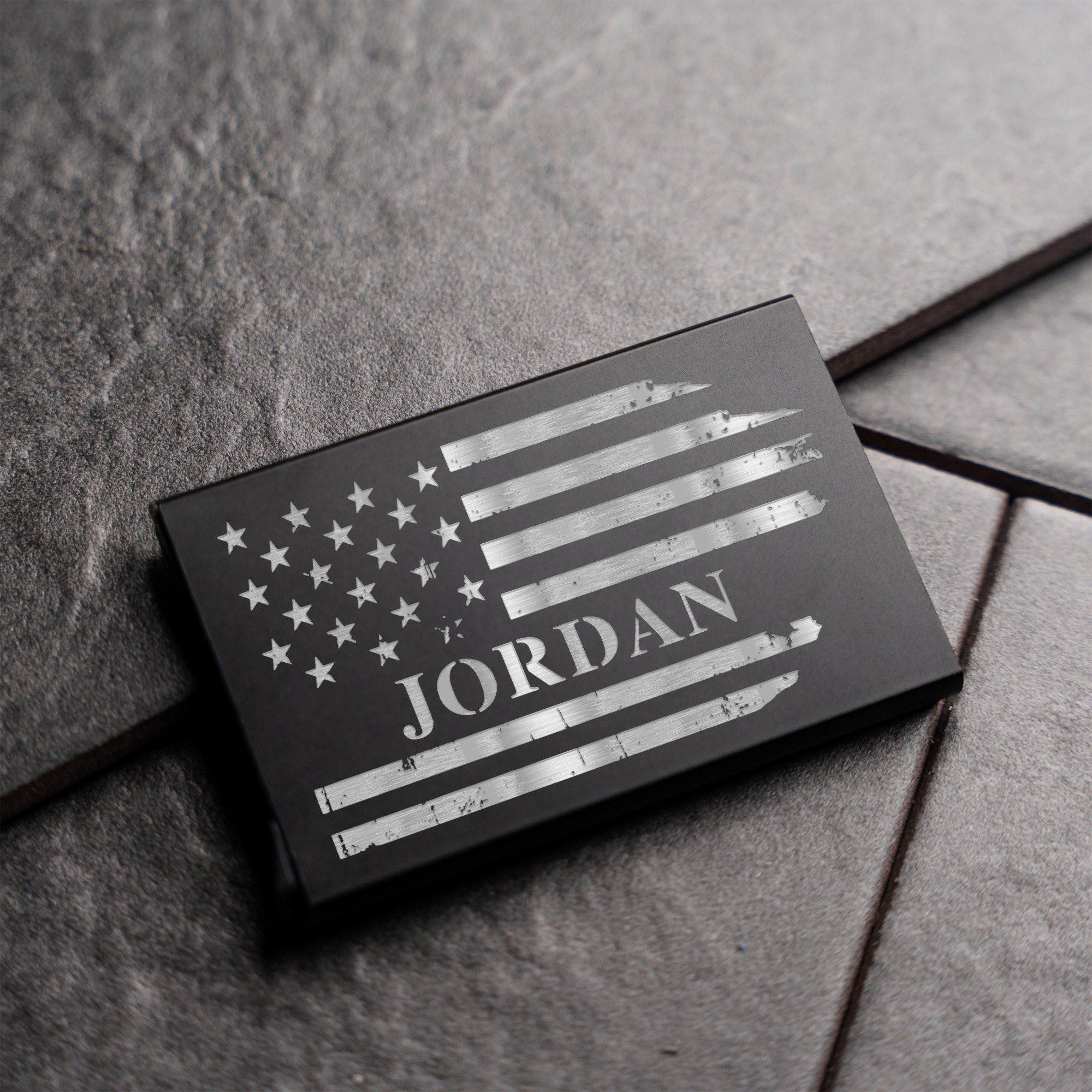 Personalized Aluminum Credit Card Holder with American Flag Design, Personalized Engraved Name Wallet with American Flag Design