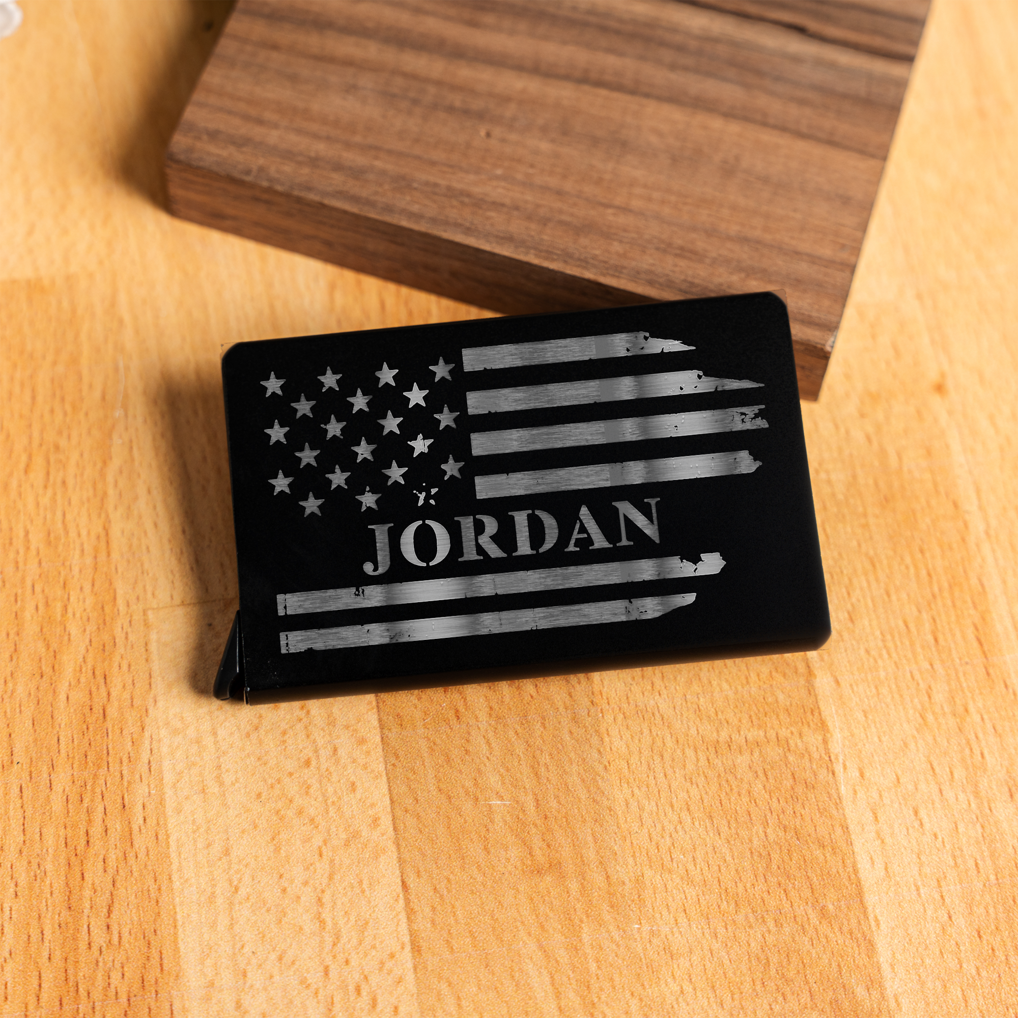 Personalized Aluminum Credit Card Holder with American Flag Design, Personalized Engraved Name Wallet with American Flag Design