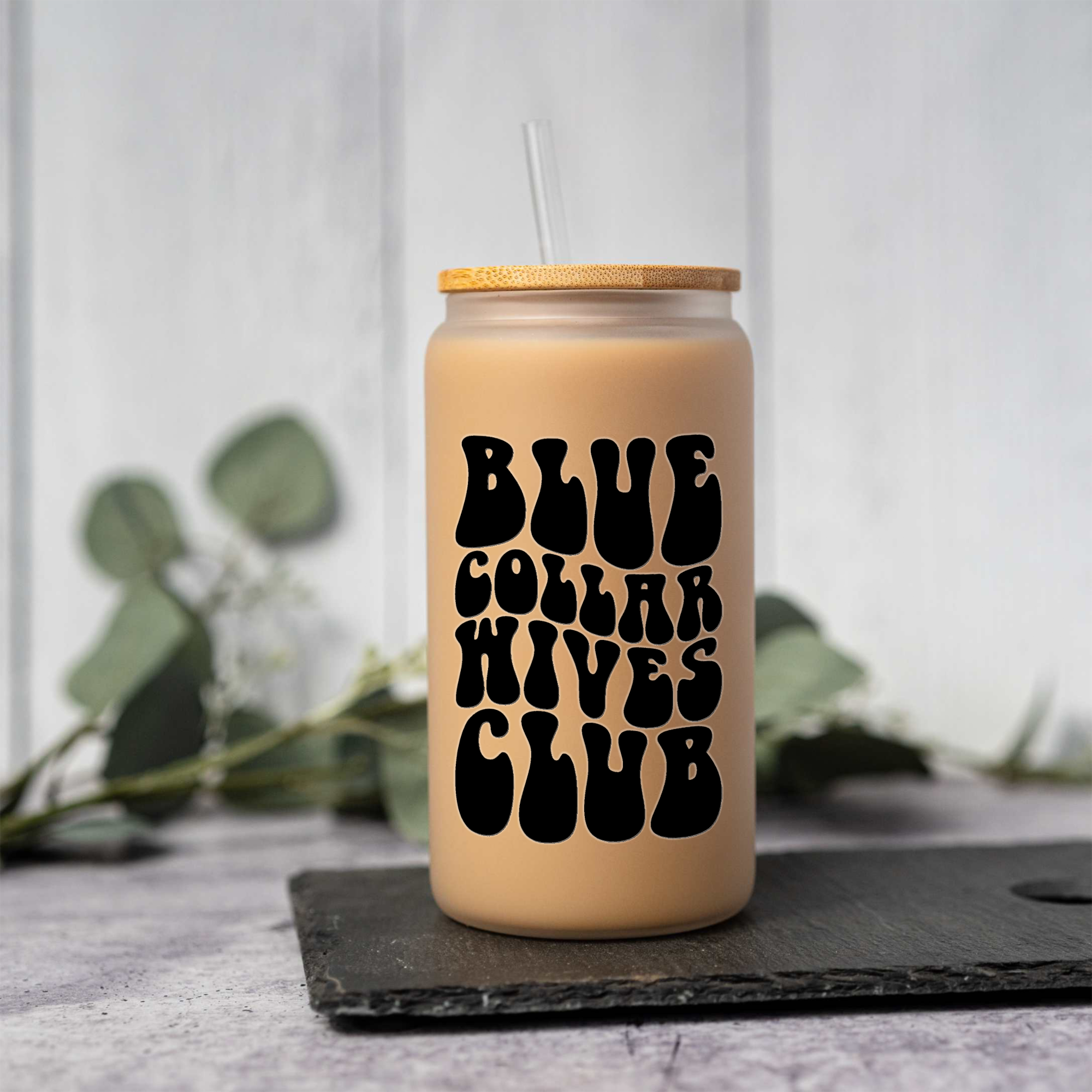 Blue Collar Wives Club 16oz Glass Coffee Can with Bamboo Lid