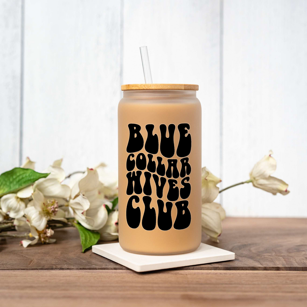 Blue Collar Wives Club 16oz Glass Coffee Can with Bamboo Lid