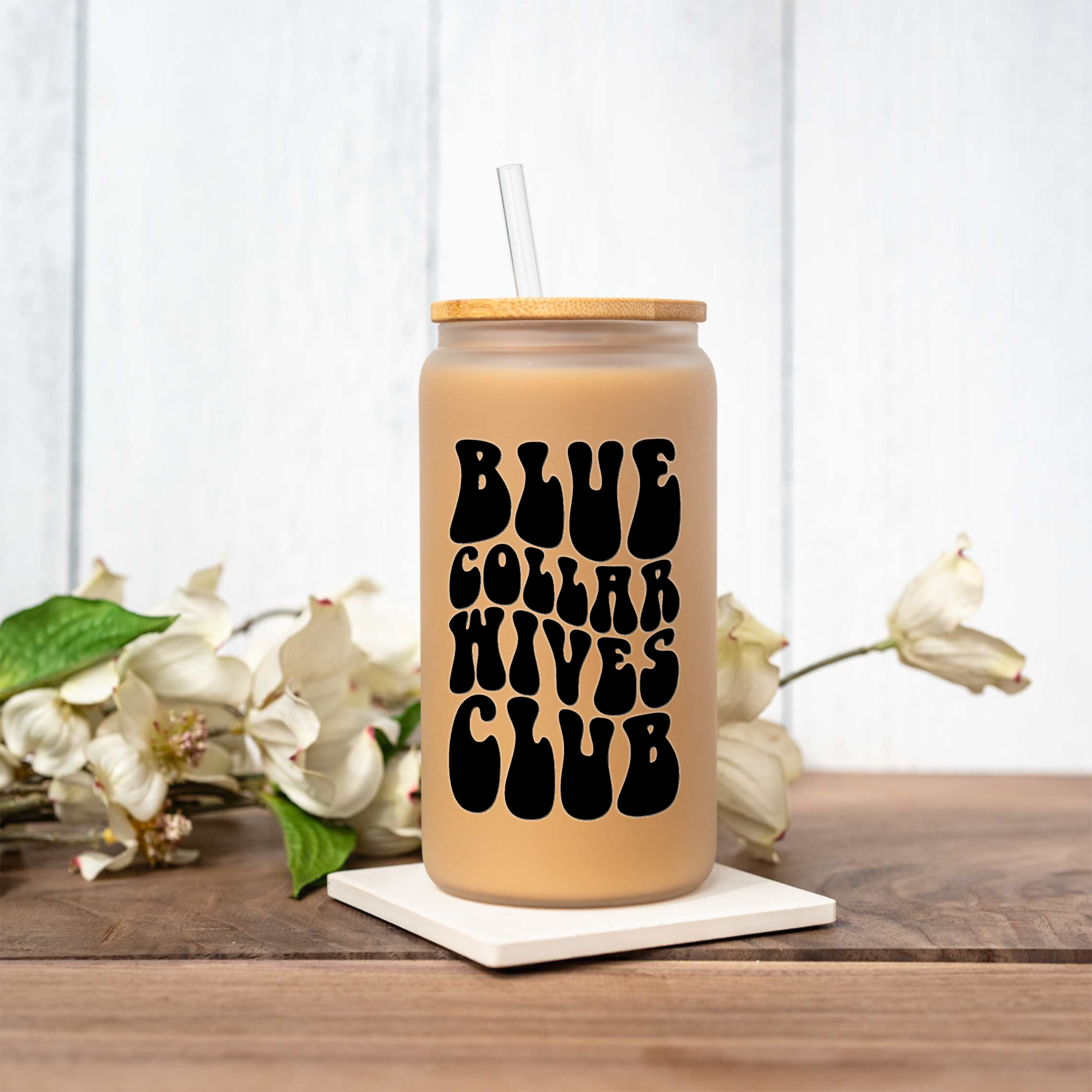 Blue Collar Wives Club 16oz Glass Coffee Can with Bamboo Lid