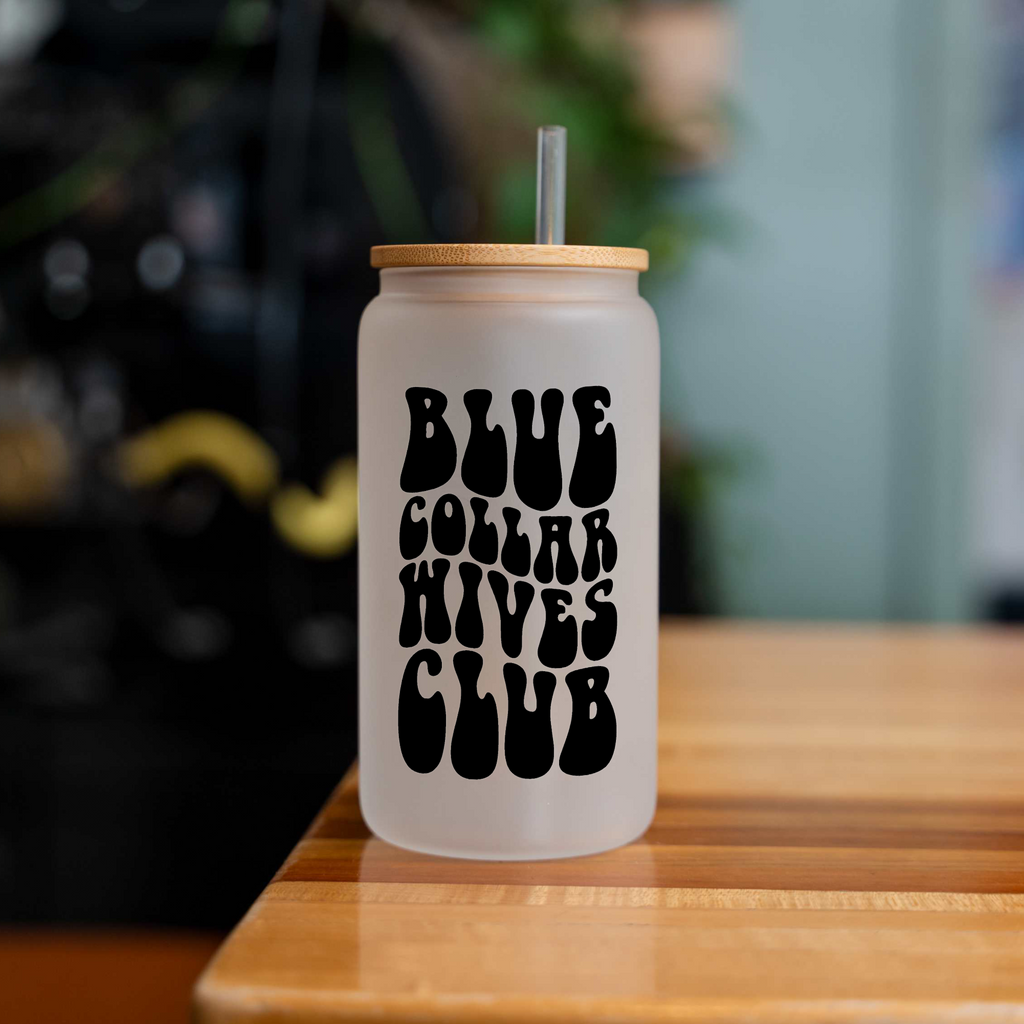 Blue Collar Wives Club 16oz Glass Coffee Can with Bamboo Lid