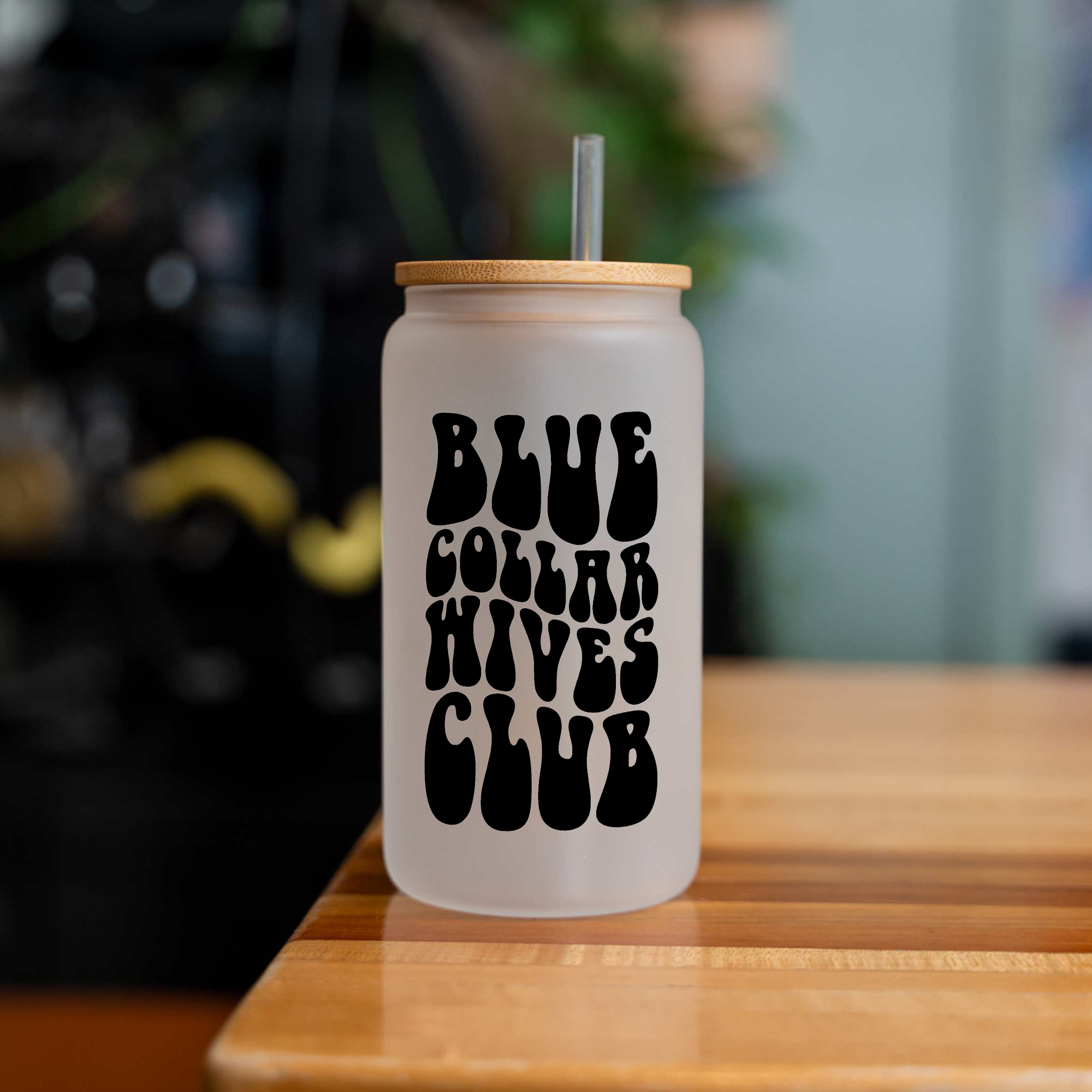 Blue Collar Wives Club 16oz Glass Coffee Can with Bamboo Lid