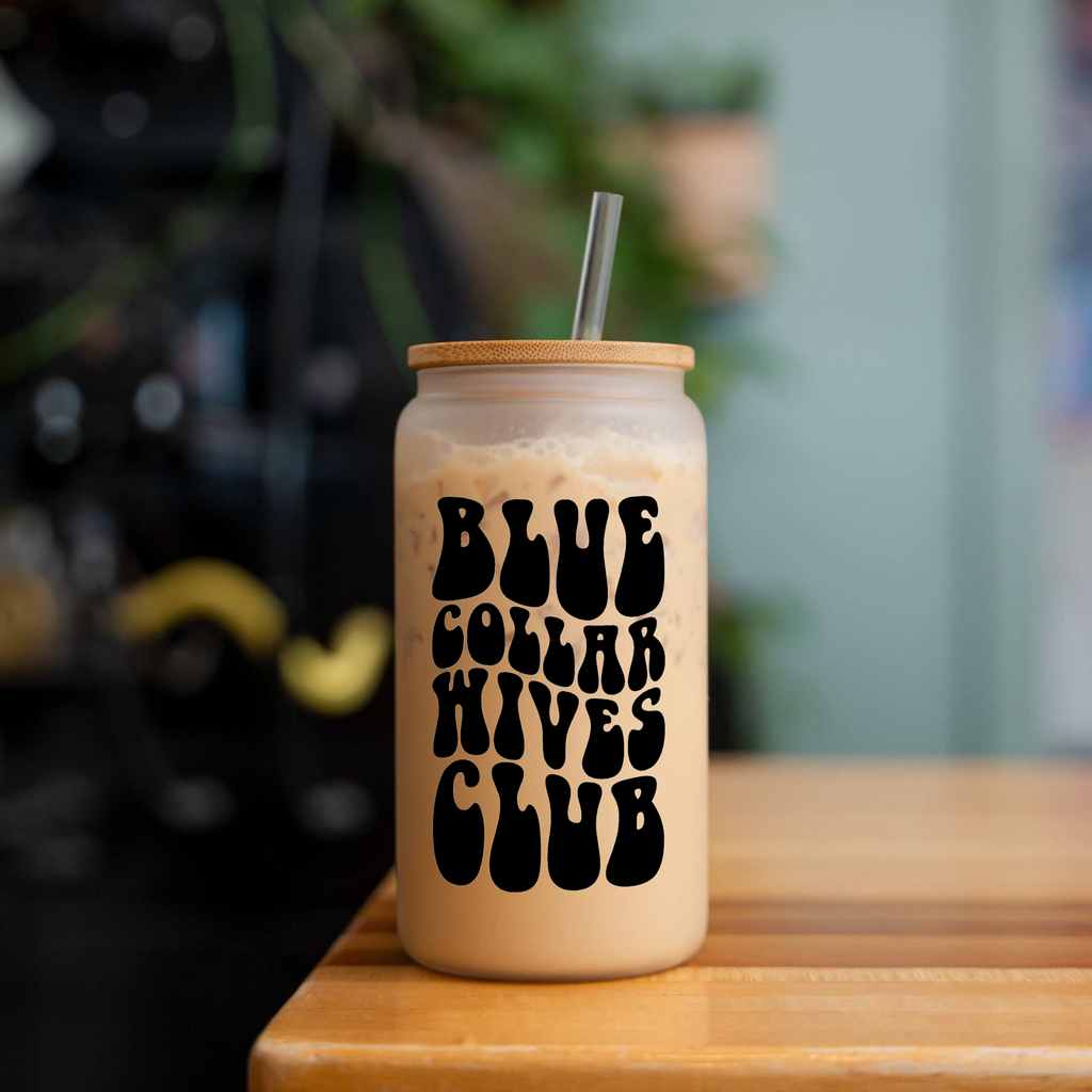 Blue Collar Wives Club 16oz Glass Coffee Can with Bamboo Lid