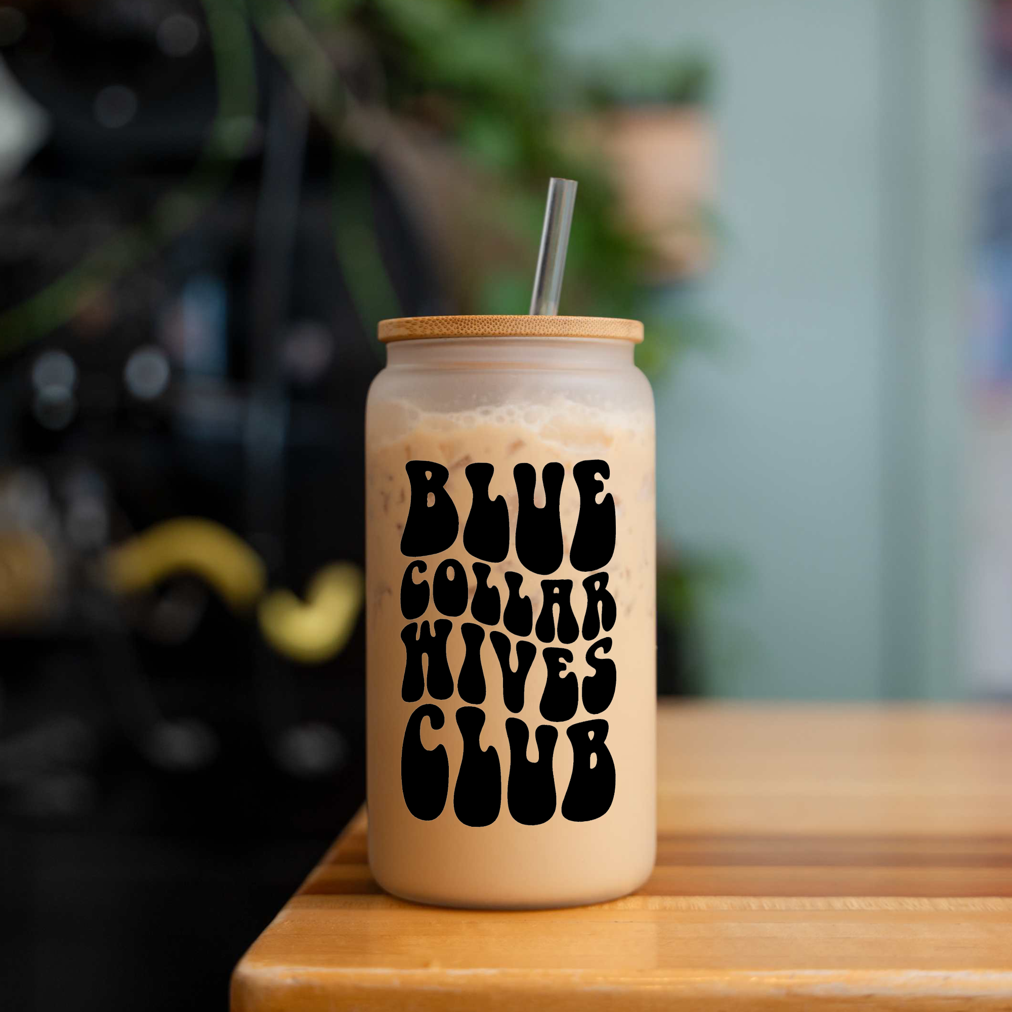 Blue Collar Wives Club 16oz Glass Coffee Can with Bamboo Lid