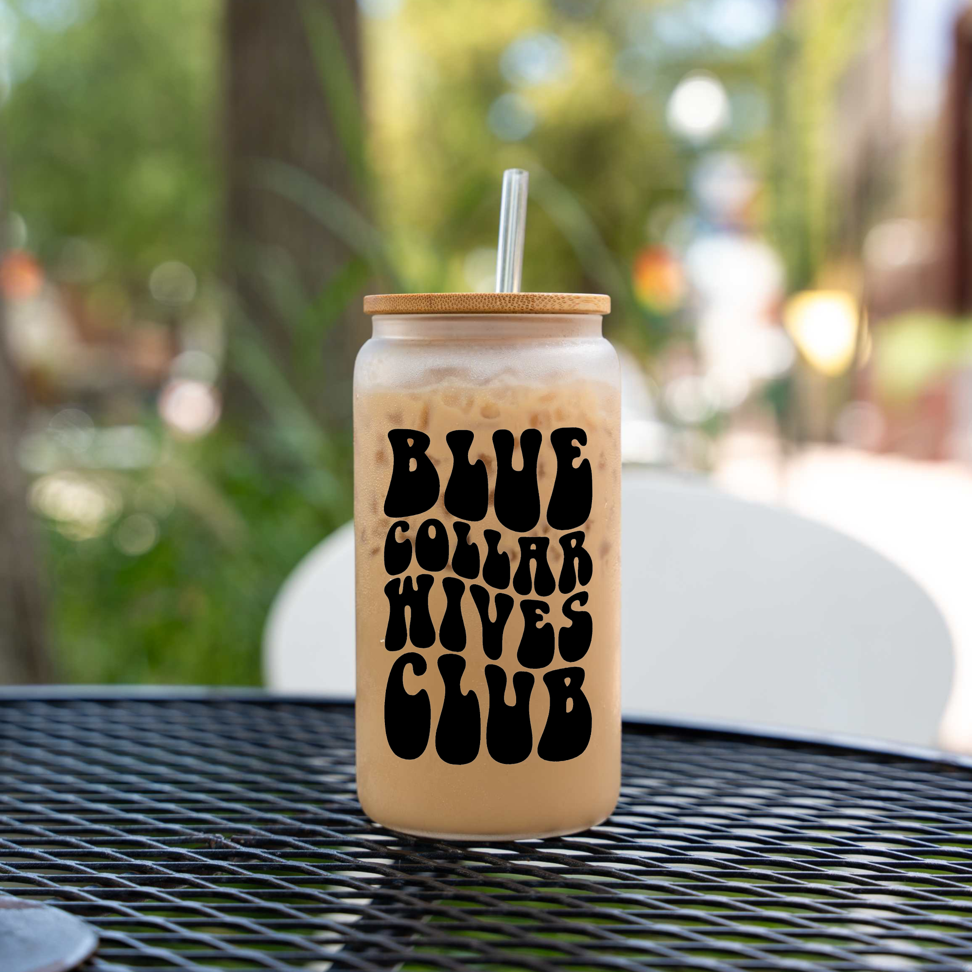 Blue Collar Wives Club 16oz Glass Coffee Can with Bamboo Lid