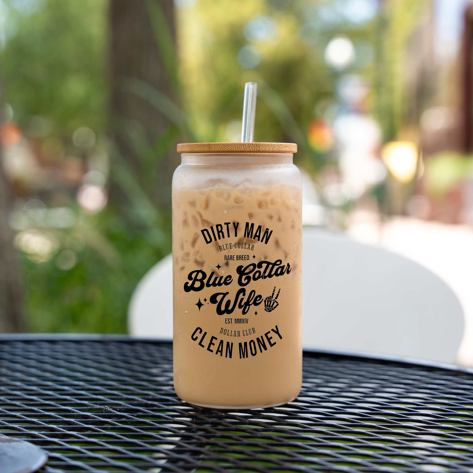 Blue Collar Wife 16oz Glass Coffee Can with Bamboo Lid