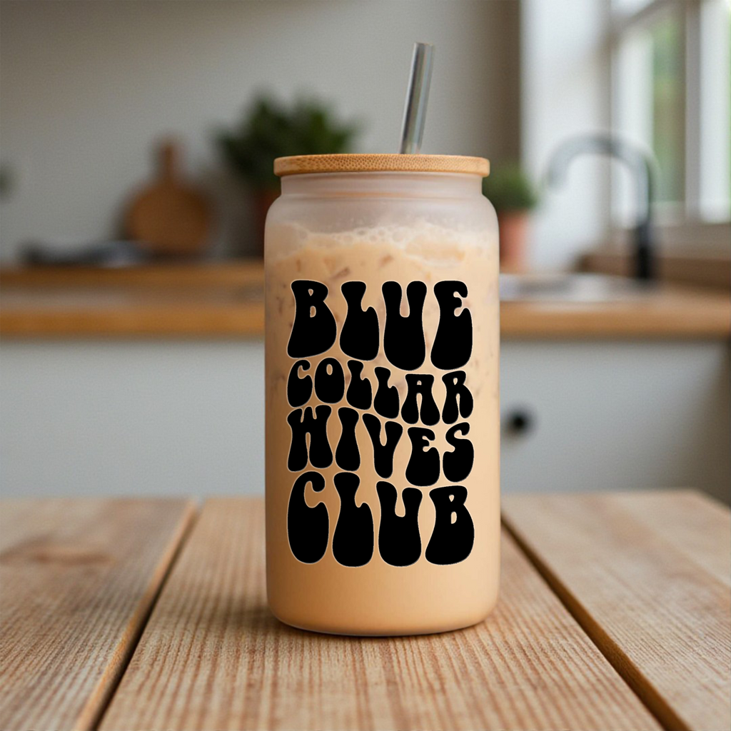 Blue Collar Wives Club 16oz Glass Coffee Can with Bamboo Lid