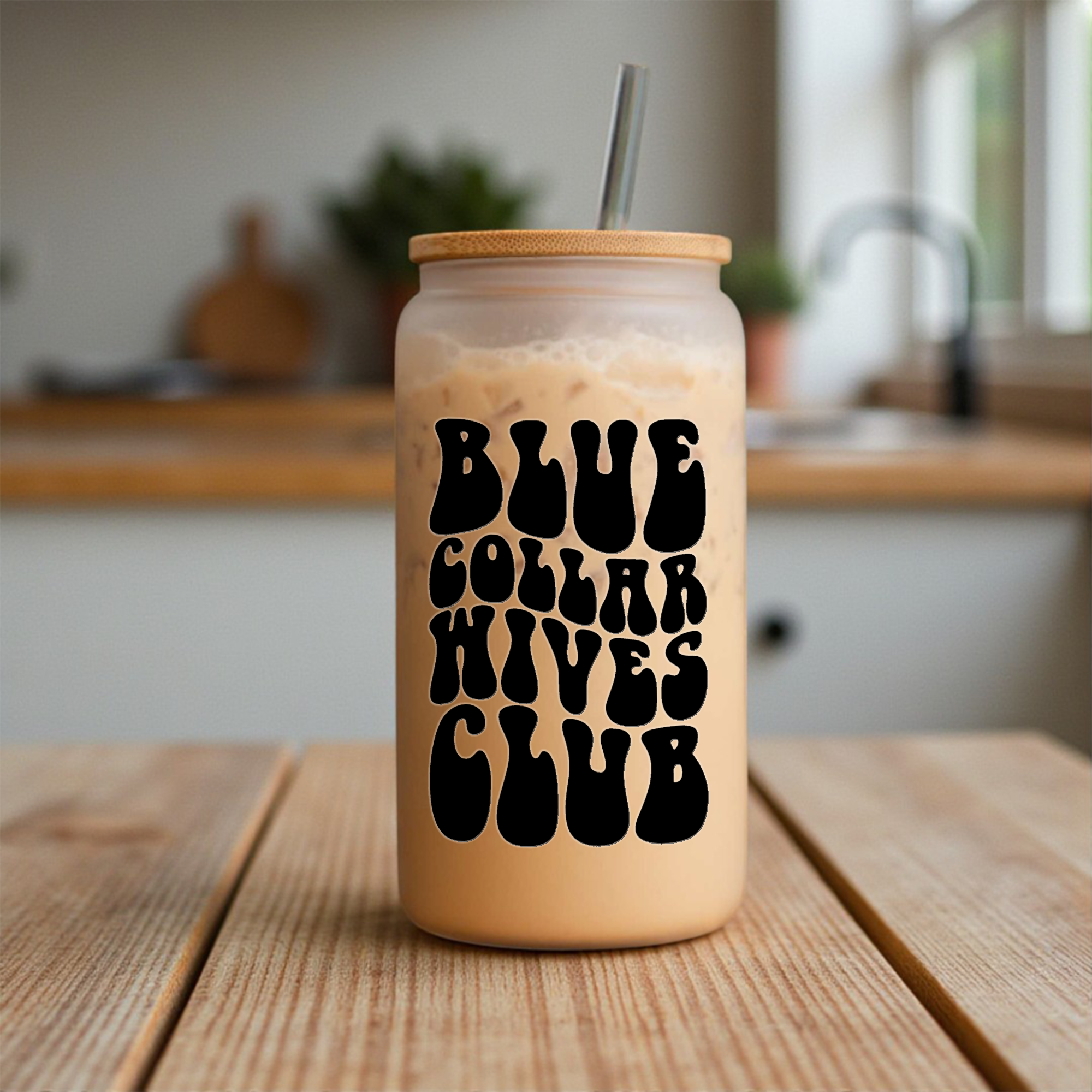 Blue Collar Wives Club 16oz Glass Coffee Can with Bamboo Lid