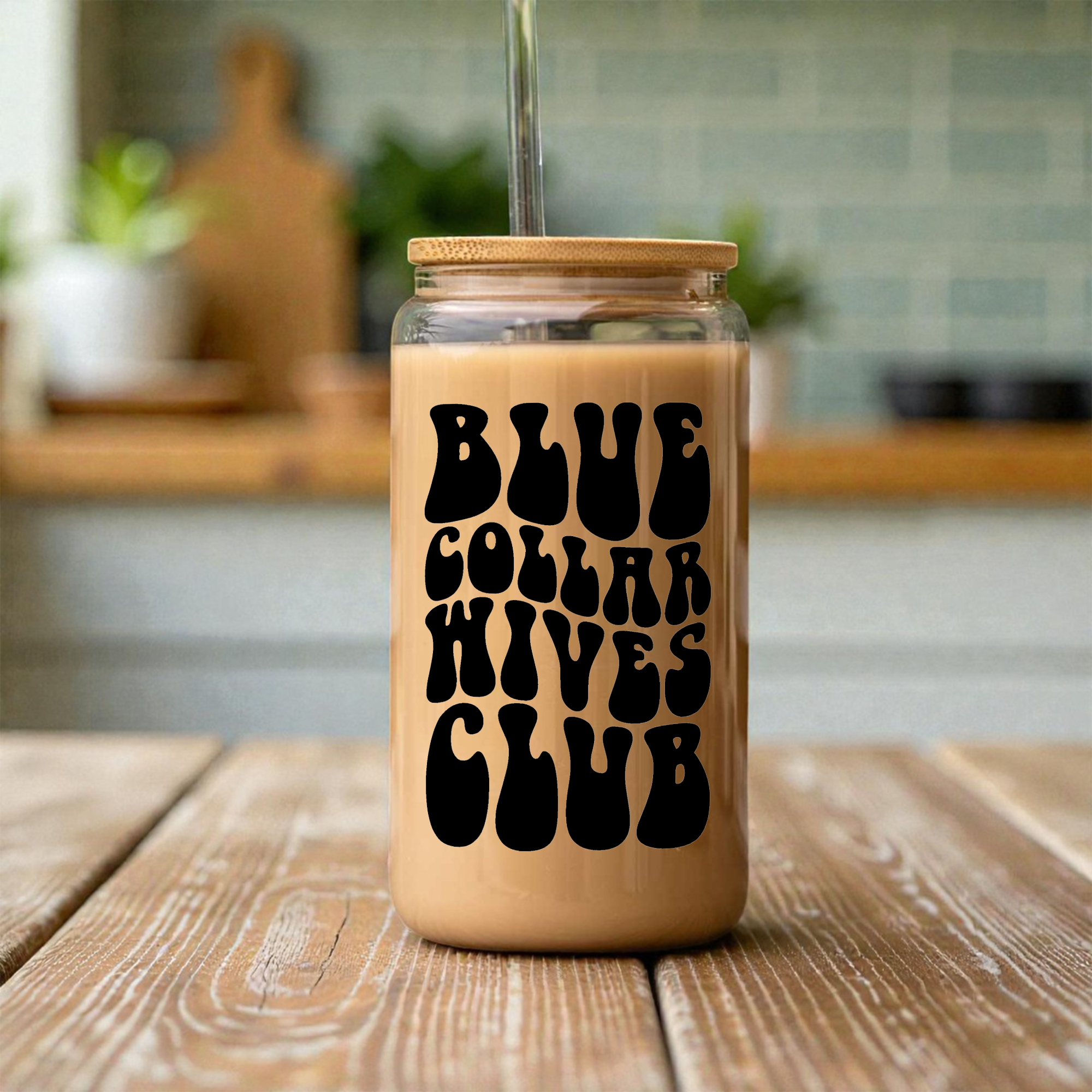 Blue Collar Wives Club 16oz Glass Coffee Can with Bamboo Lid