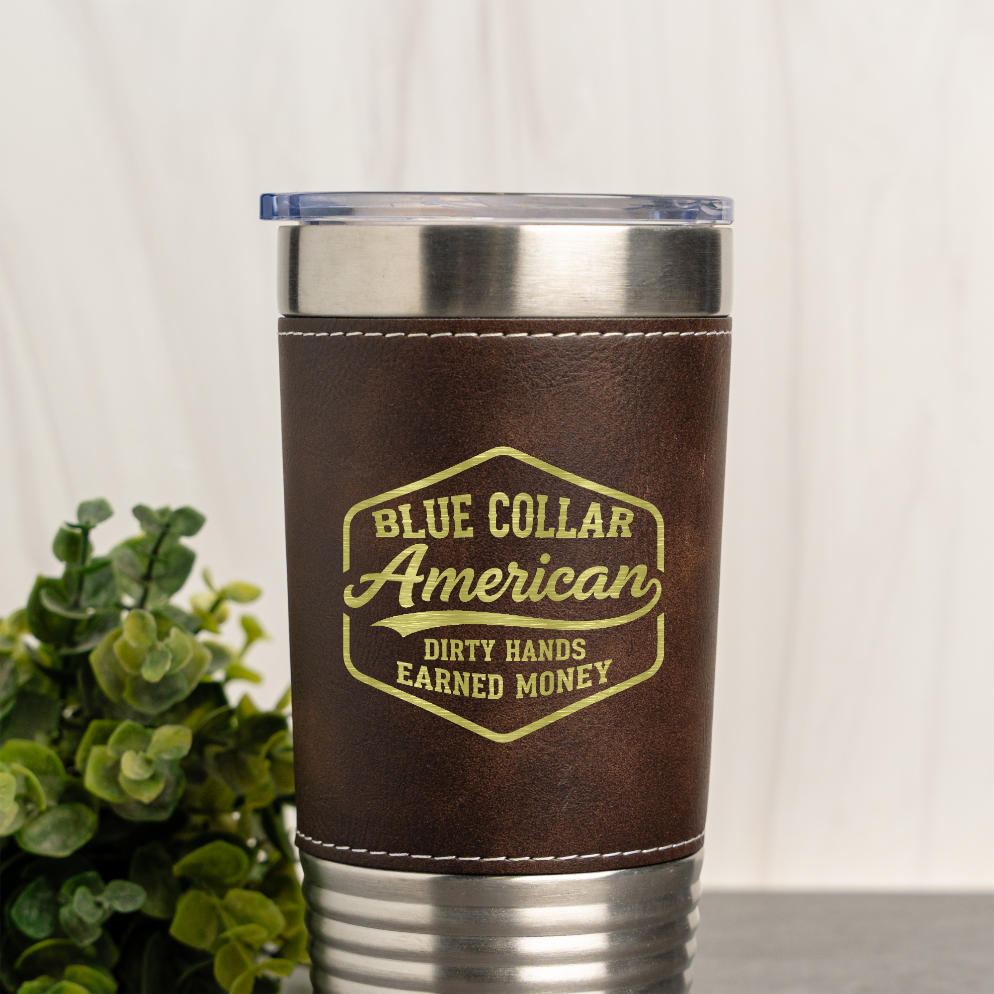 20oz Leather Wrapped Tumbler - Blue Collar American