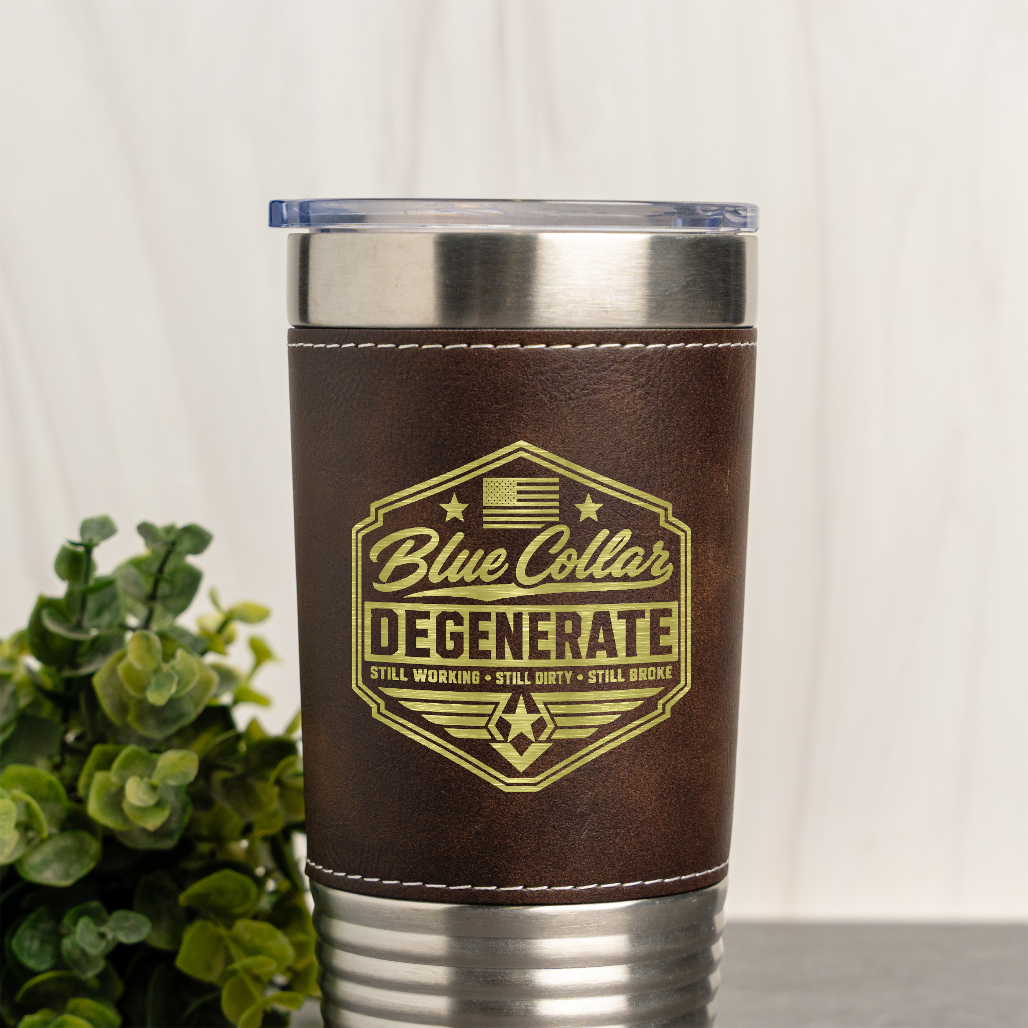 20oz Leather Wrapped Tumbler - Blue Collar Degenerate