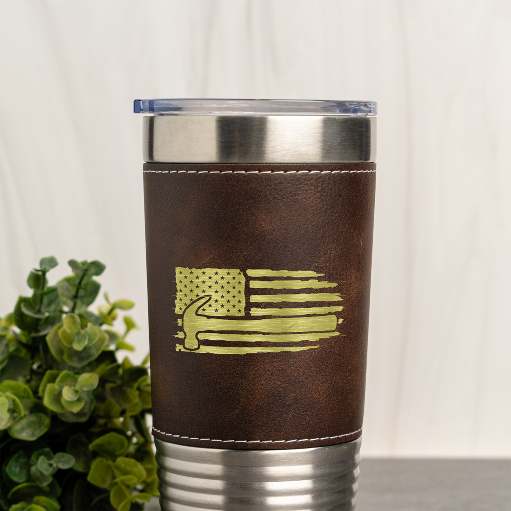 American Flag Design 20oz Leather Wrapped Tumbler