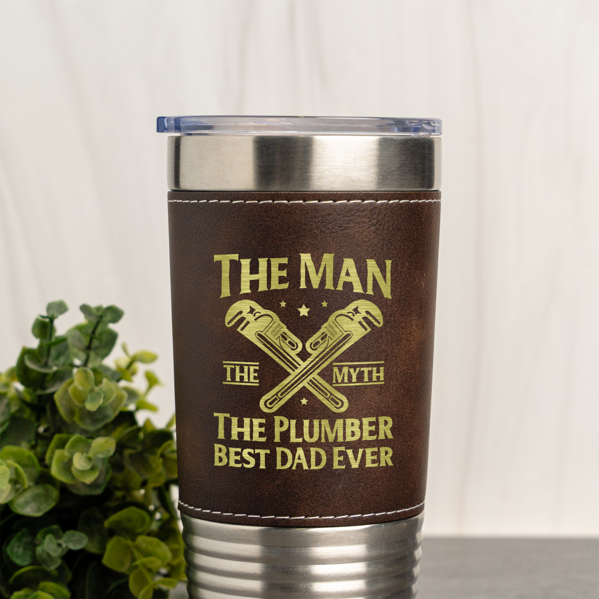 Father's Day Plumber Leather Wrapped Tumbler 20oz