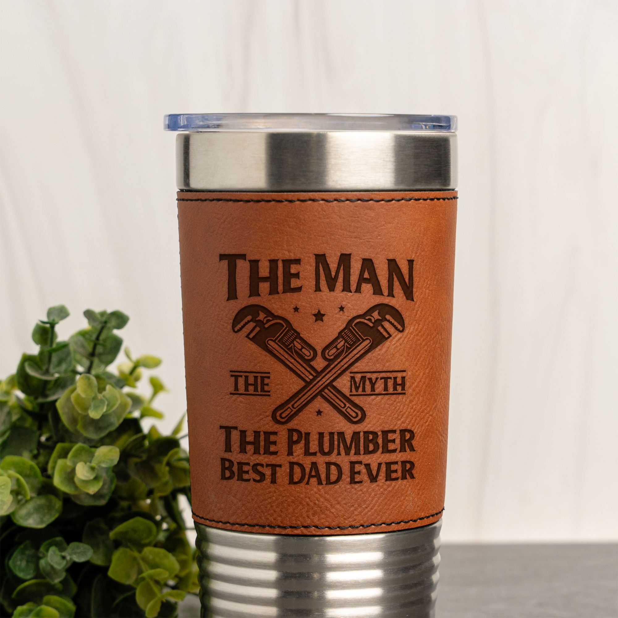 Father's Day Plumber Leather Wrapped Tumbler 20oz