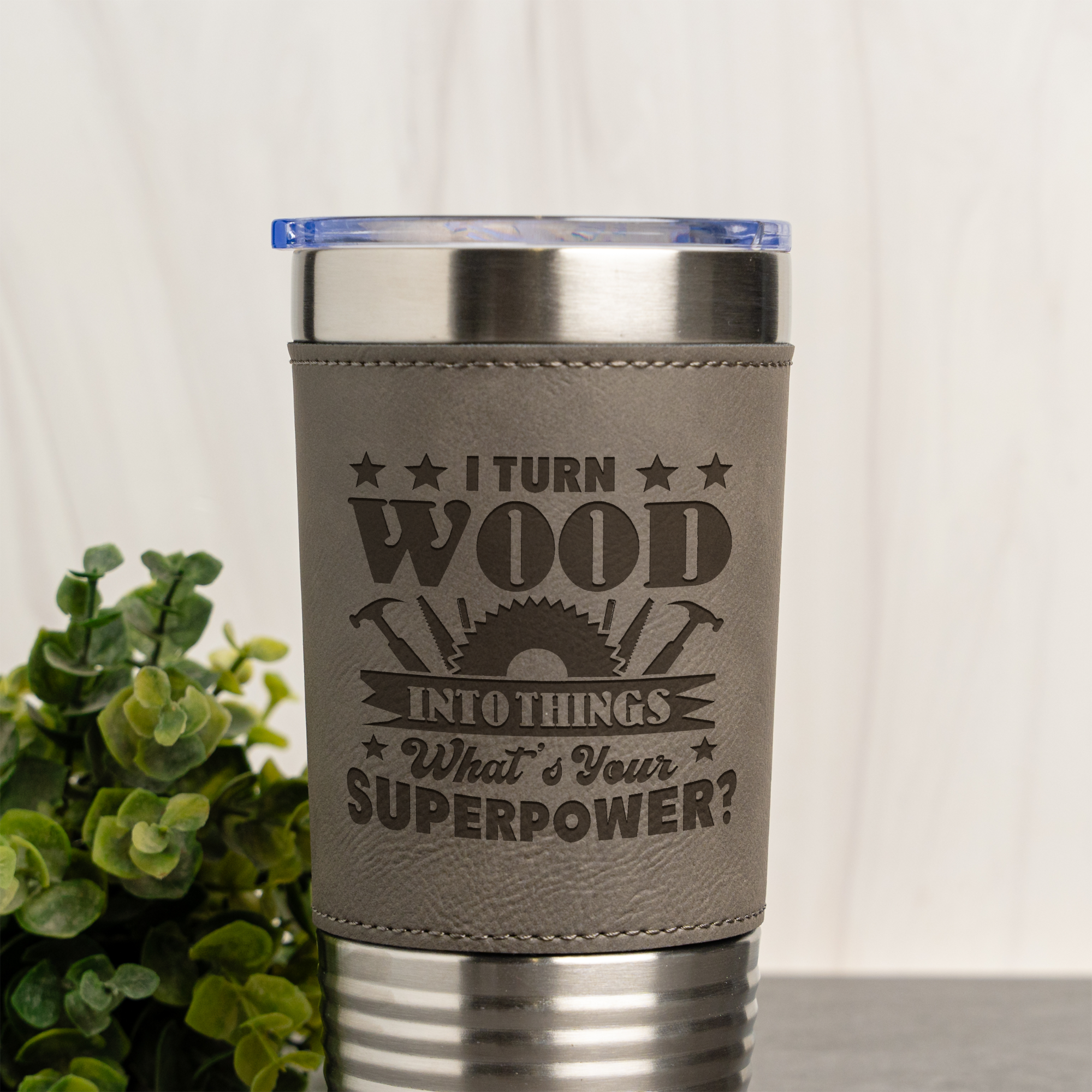 Woodworking Superpower Design - 20oz Leather Wrapped Tumbler