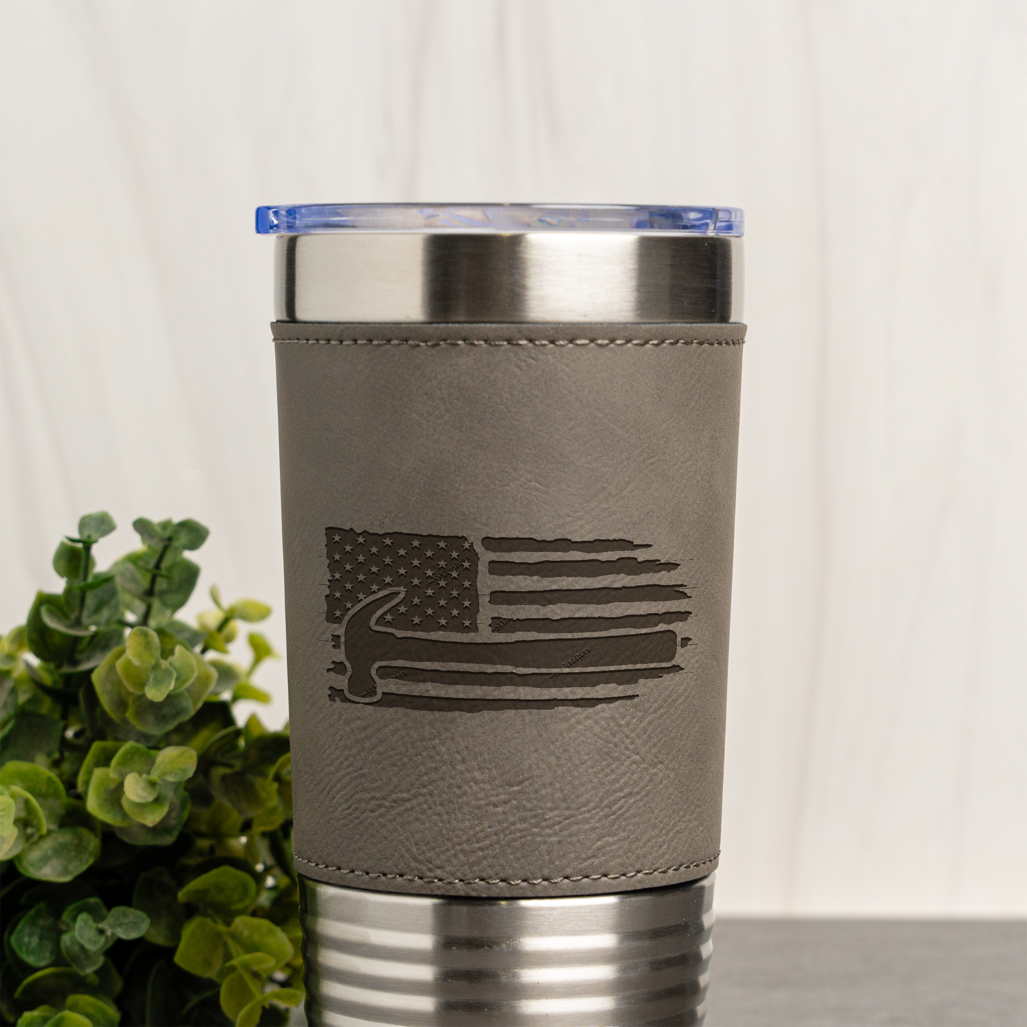 American Flag Design 20oz Leather Wrapped Tumbler