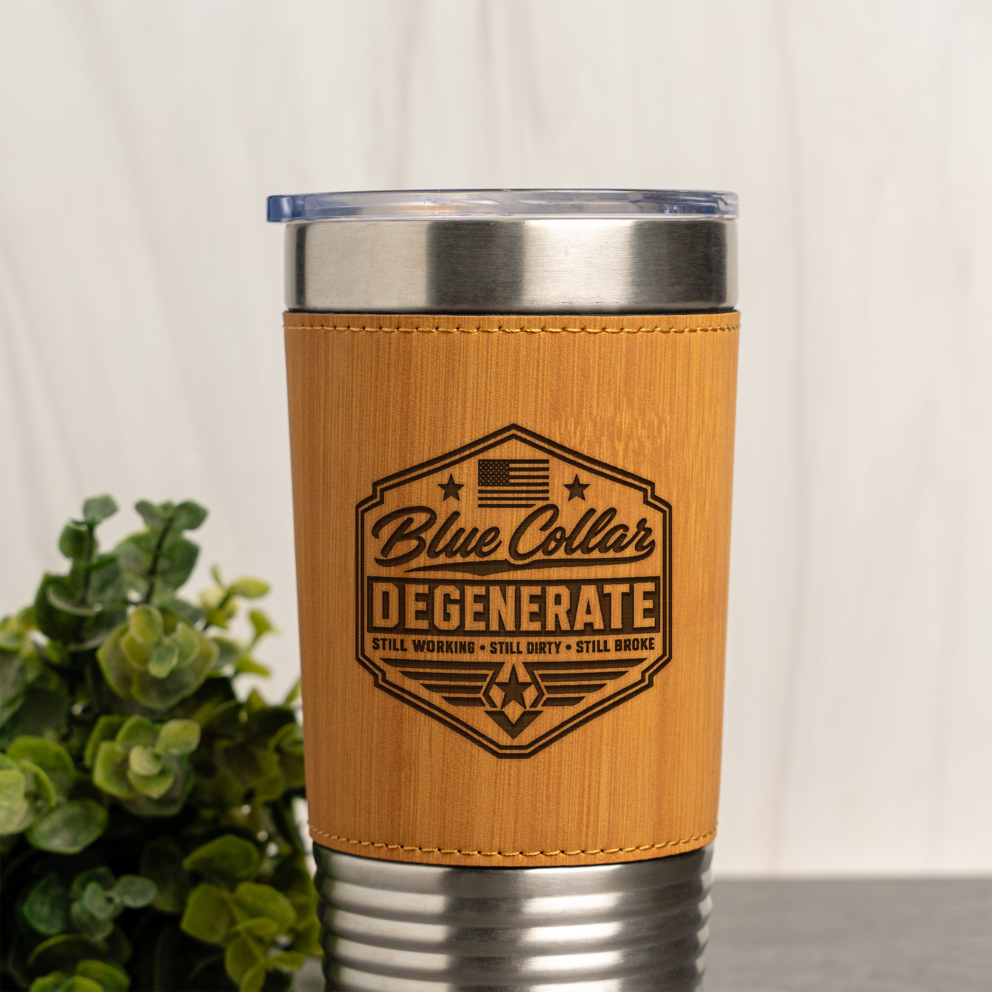 20oz Leather Wrapped Tumbler - Blue Collar Degenerate