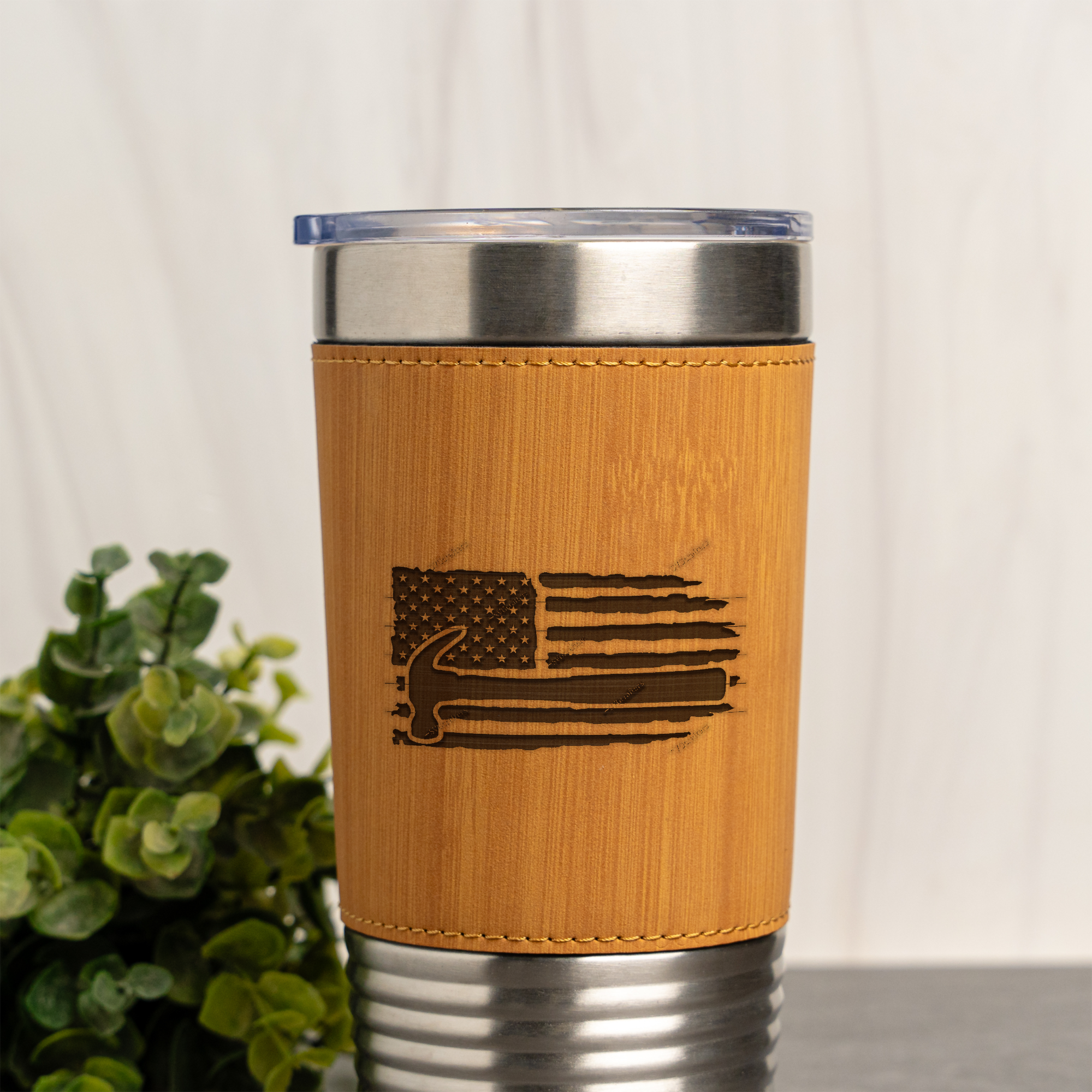American Flag Design 20oz Leather Wrapped Tumbler