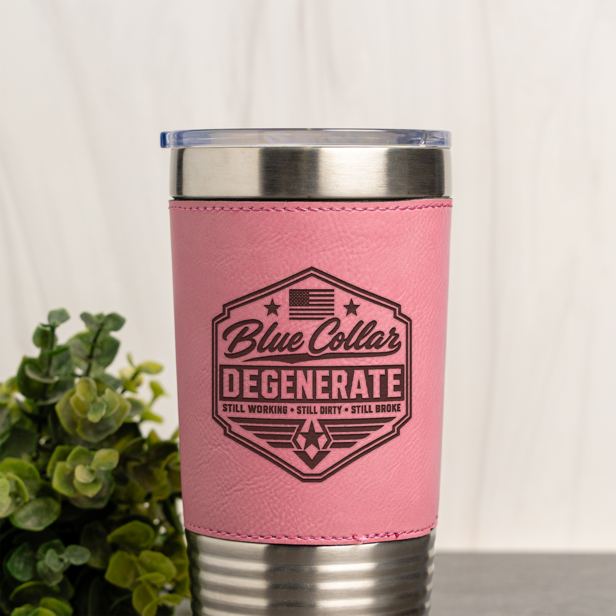 20oz Leather Wrapped Tumbler - Blue Collar Degenerate