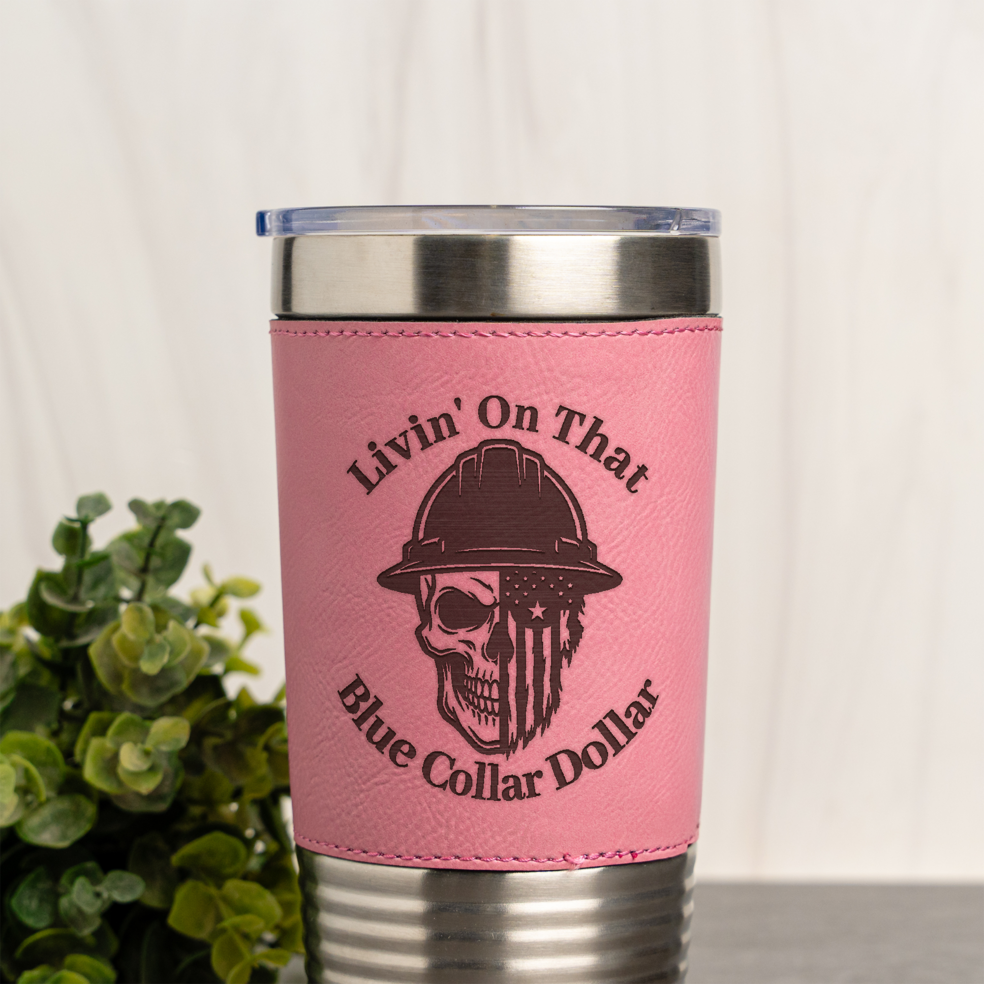 20oz Leather Wrapped Tumbler - Blue Collar Dollar Design