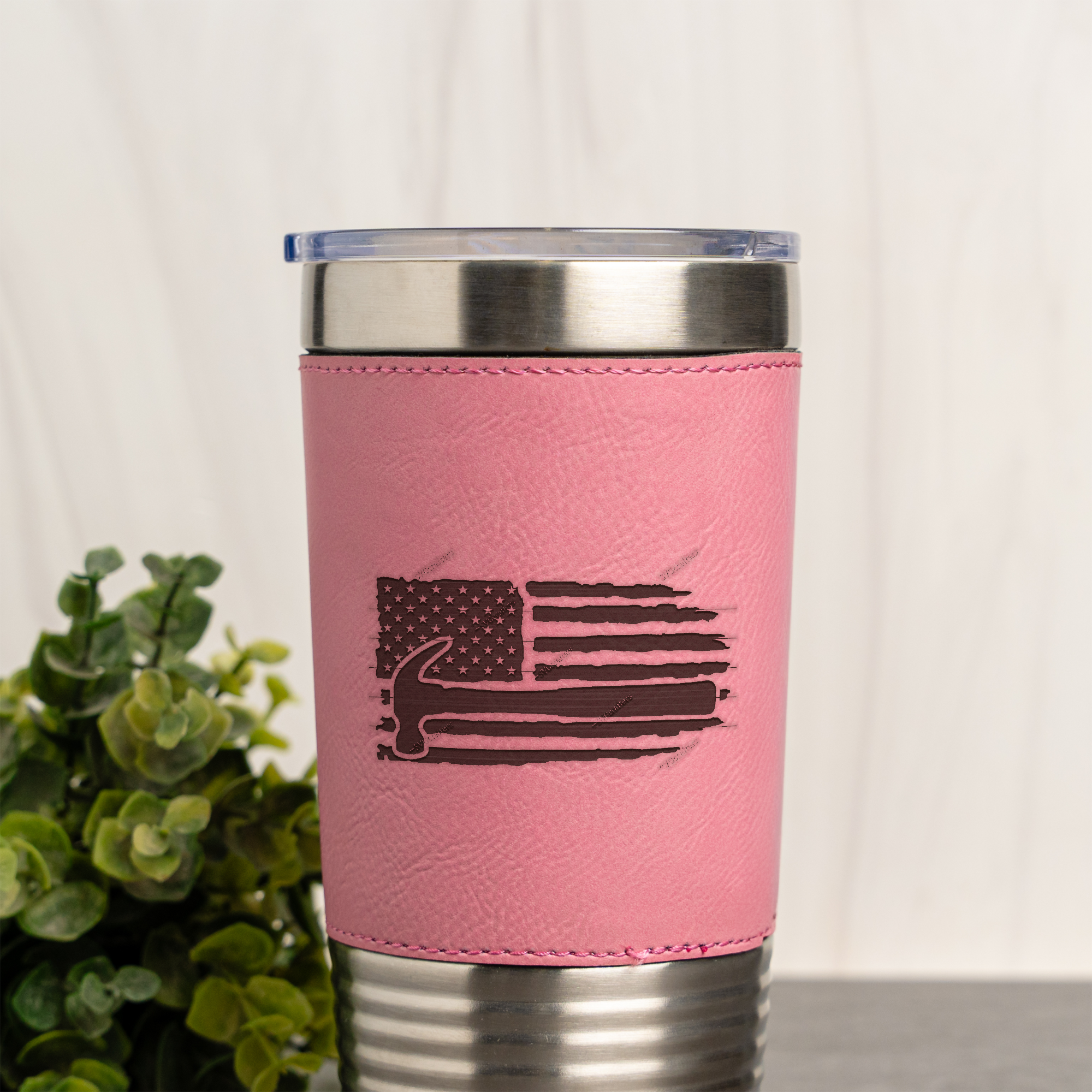 American Flag Design 20oz Leather Wrapped Tumbler