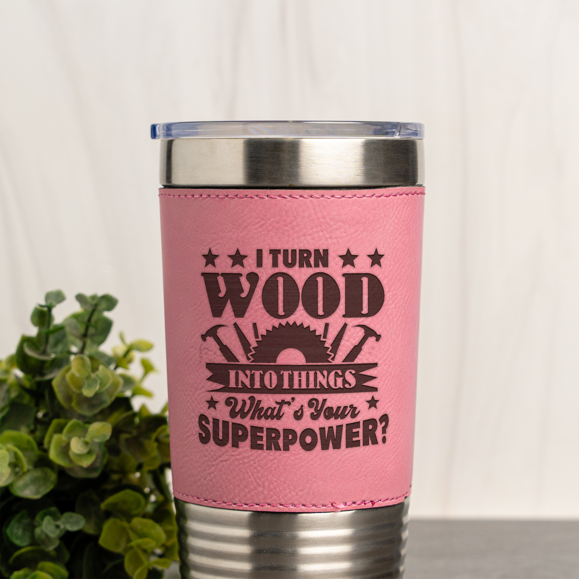 Woodworking Superpower Design - 20oz Leather Wrapped Tumbler