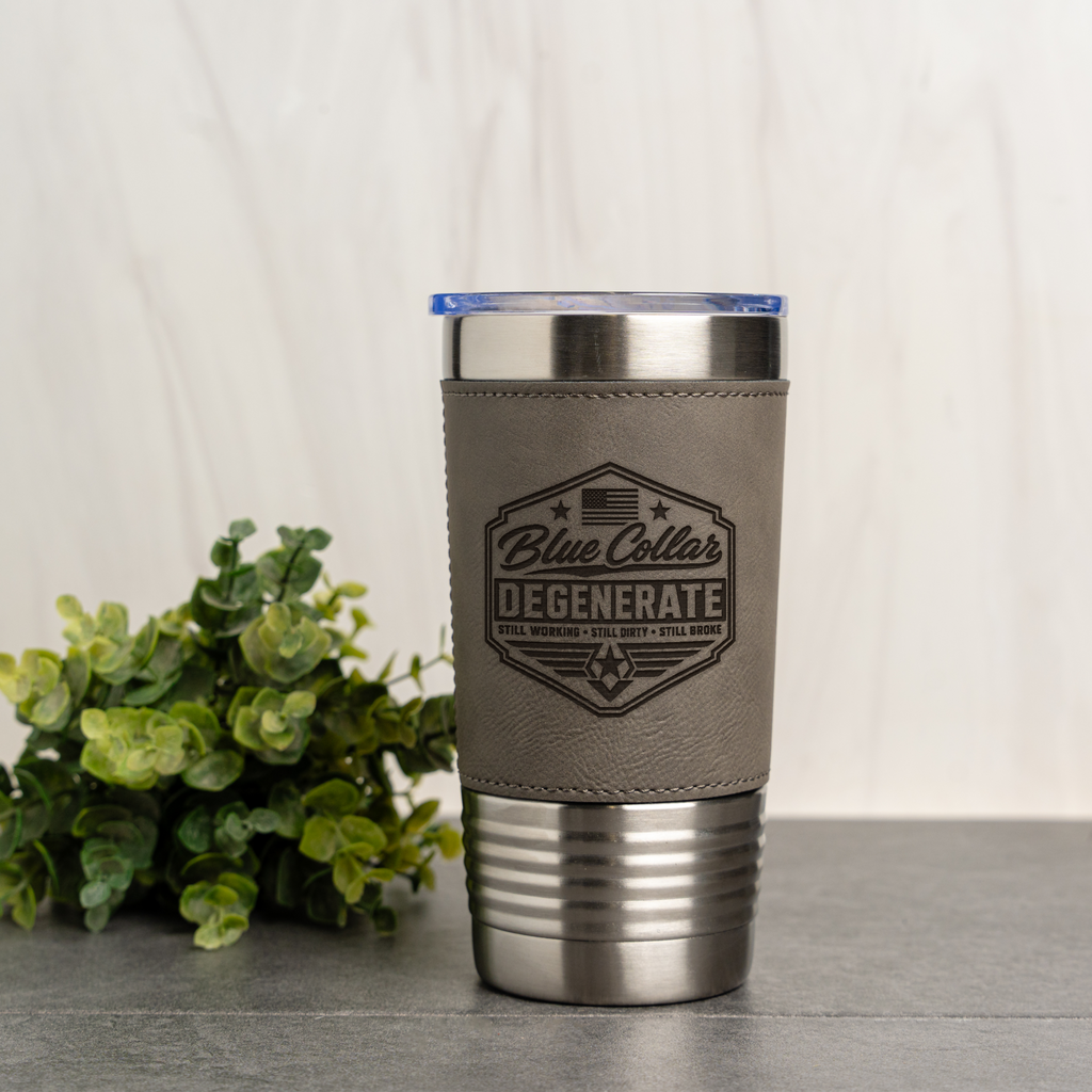 20oz Leather Wrapped Tumbler - Blue Collar Degenerate