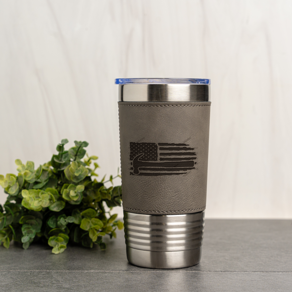 American Flag Design 20oz Leather Wrapped Tumbler