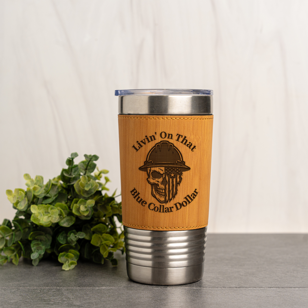 20oz Leather Wrapped Tumbler - Blue Collar Dollar Design
