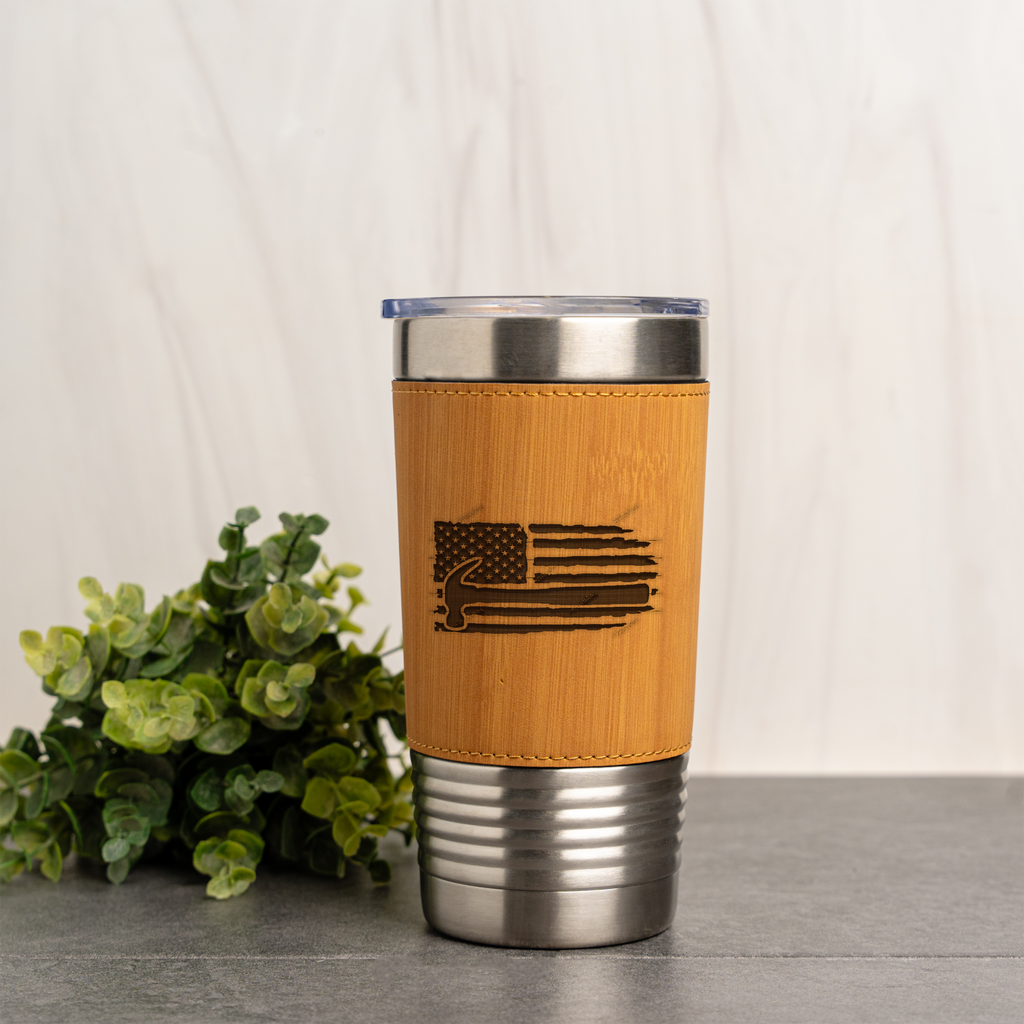 American Flag Design 20oz Leather Wrapped Tumbler