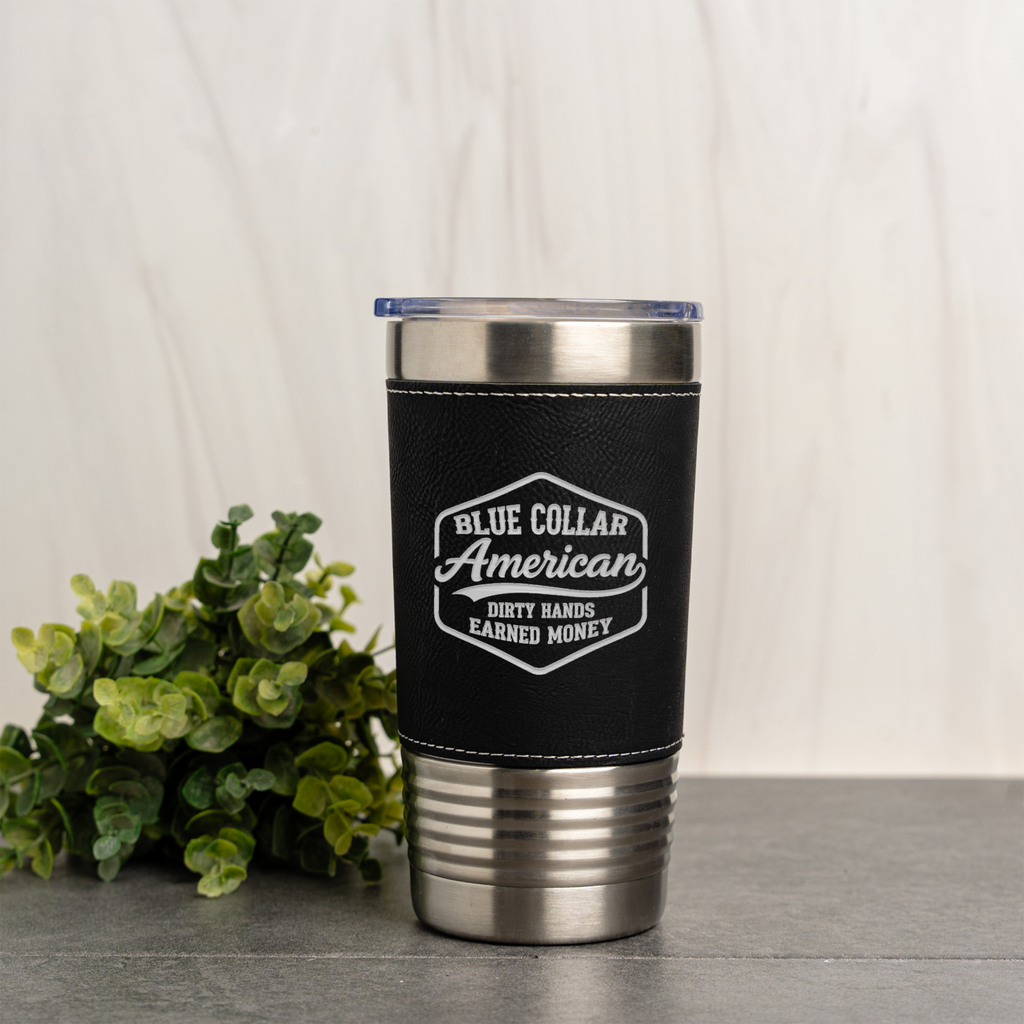 20oz Leather Wrapped Tumbler - Blue Collar American
