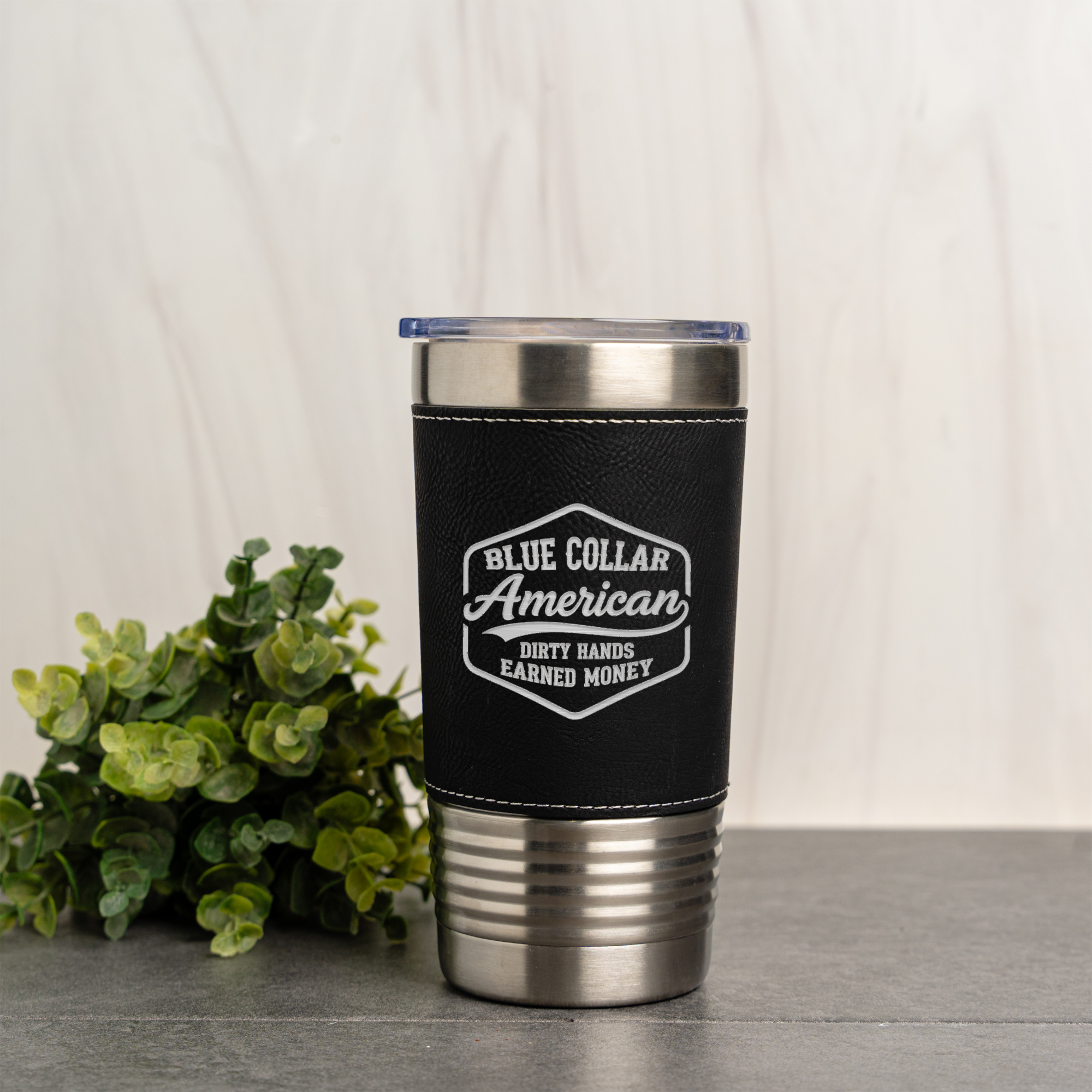 20oz Leather Wrapped Tumbler - Blue Collar American