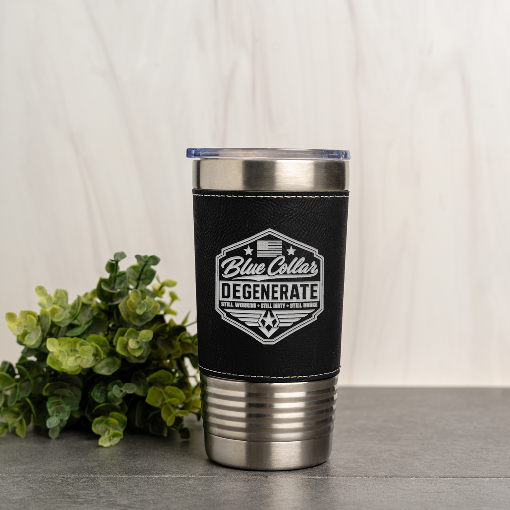 20oz Leather Wrapped Tumbler - Blue Collar Degenerate