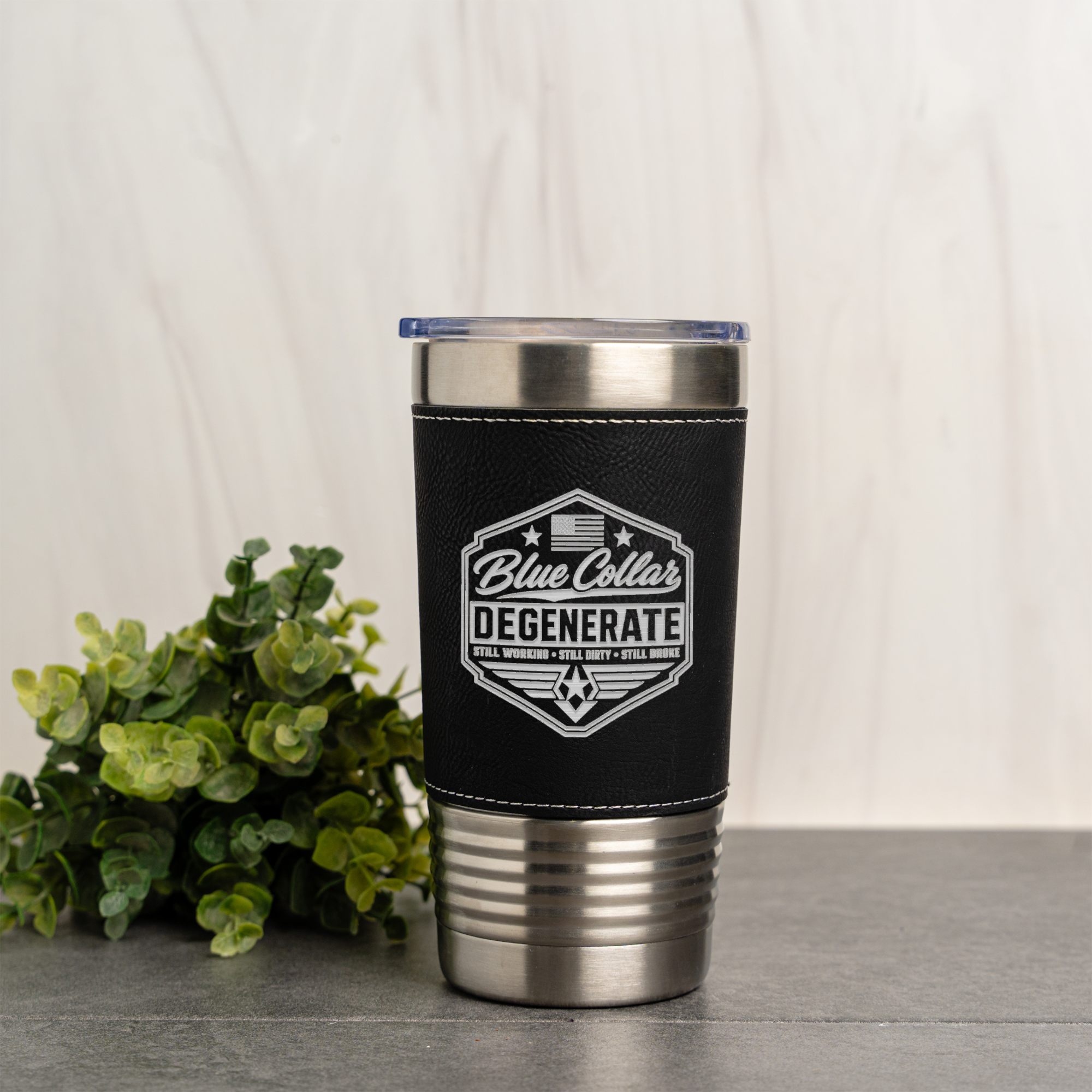 20oz Leather Wrapped Tumbler - Blue Collar Degenerate