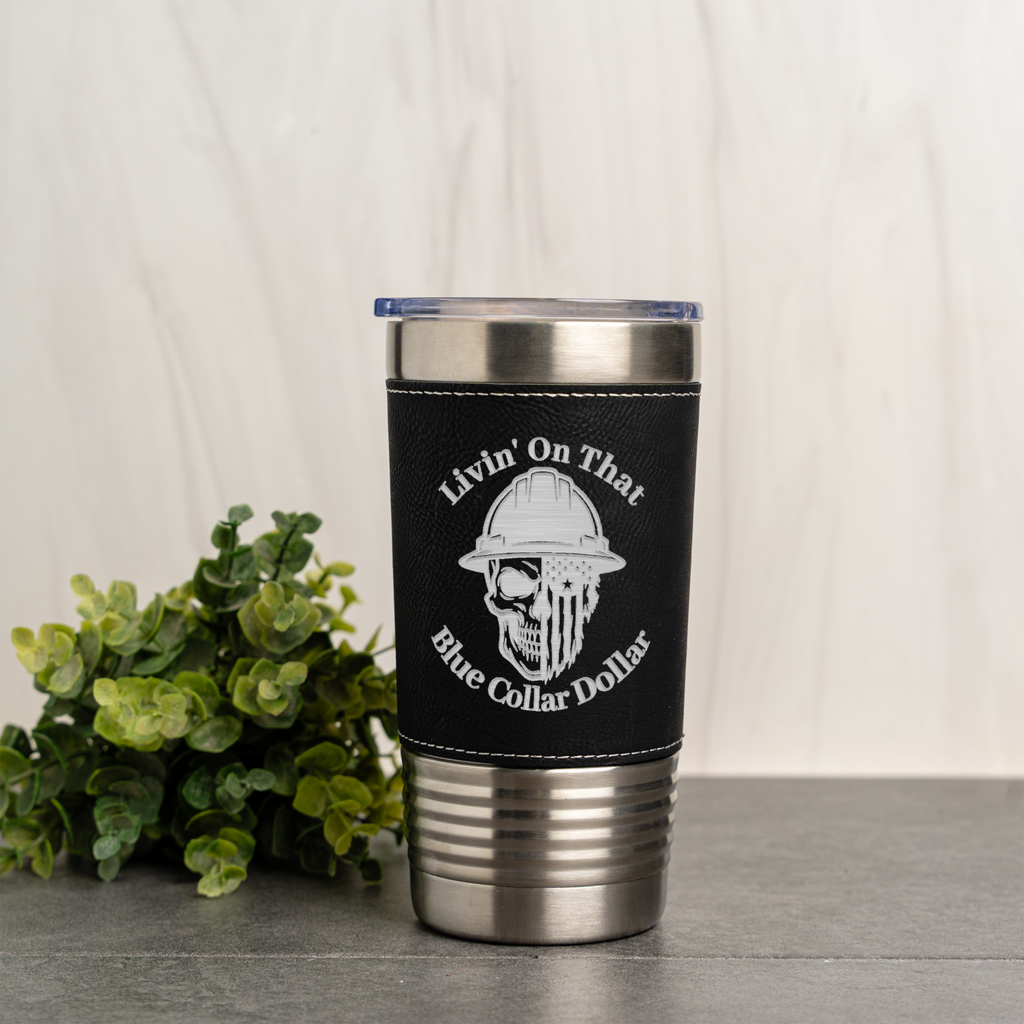 20oz Leather Wrapped Tumbler - Blue Collar Dollar Design