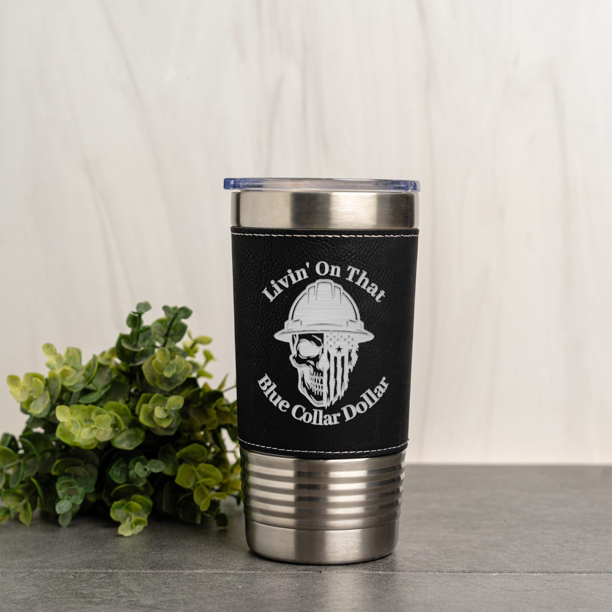 20oz Leather Wrapped Tumbler - Blue Collar Dollar Design