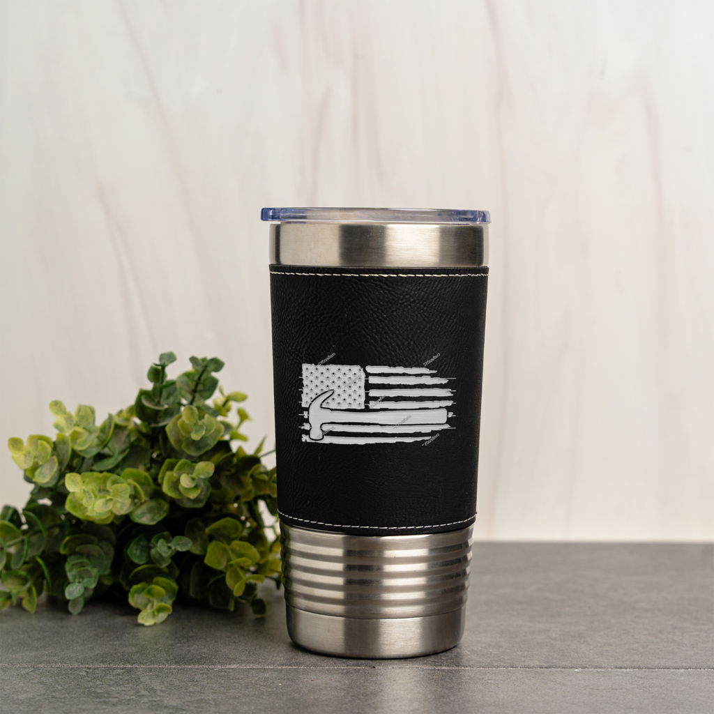 American Flag Design 20oz Leather Wrapped Tumbler