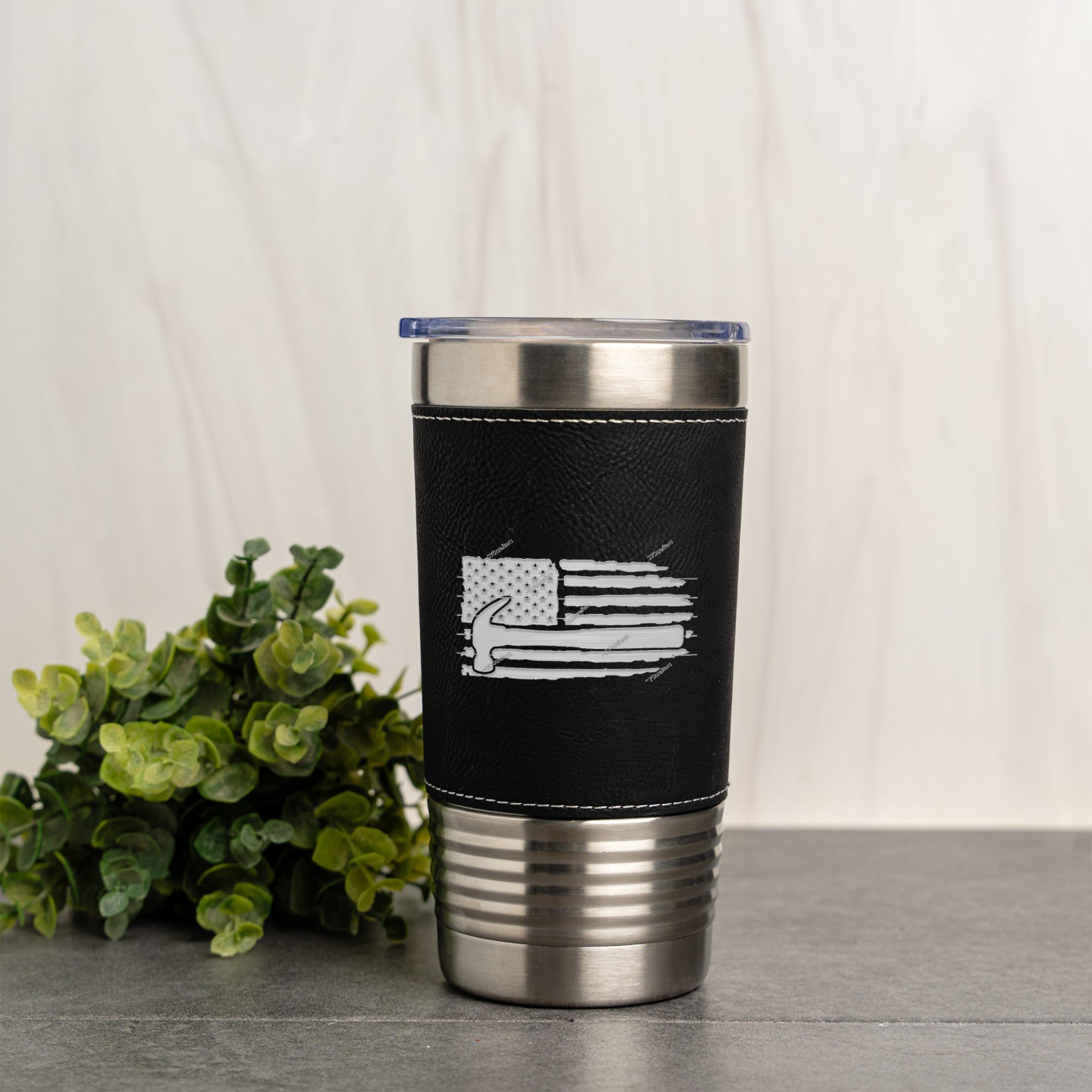 American Flag Design 20oz Leather Wrapped Tumbler