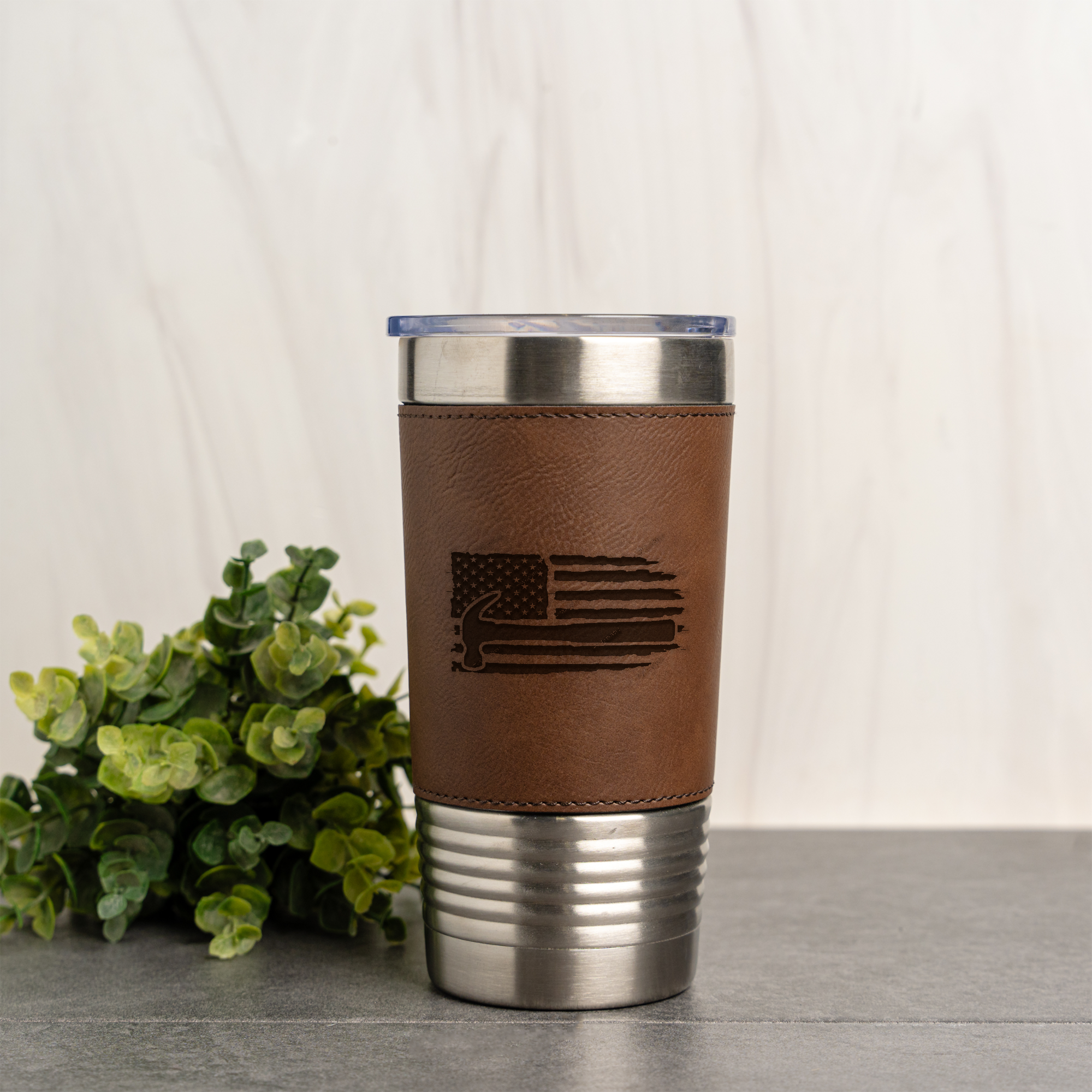 American Flag Design 20oz Leather Wrapped Tumbler